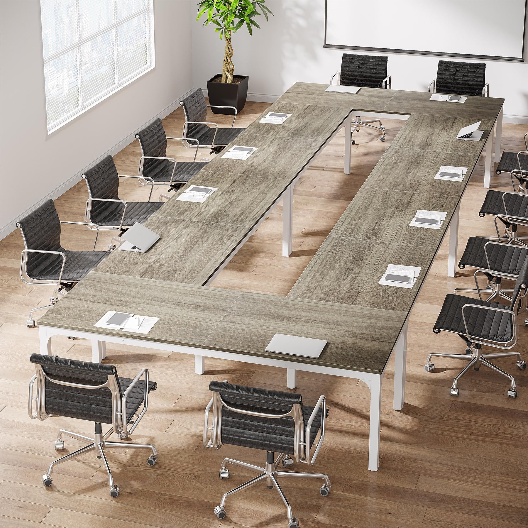 Tribesigns 78.74-Inch Large Conference Table Set - 13FT Oak & White Rectangular Meeting Table for Office, Seminar, and Business Meetings (4-Pack, Chairs Not Included) - Perfect for Conference Rooms, Team Collaborations, and Professional Workspaces