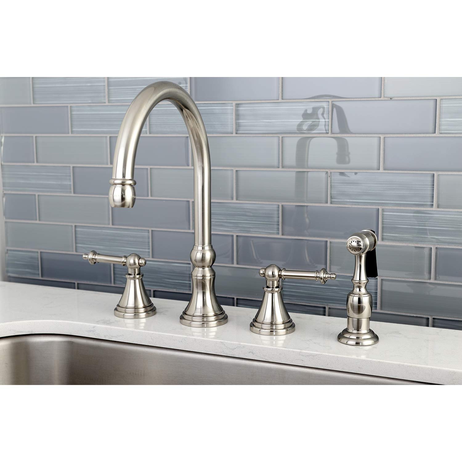 Kingston Brass KS2798TLBS Templeton Widespread Kitchen Faucet - 11.88 x 8.25 x 2.5 Inches, Brushed Nickel Finish - Perfect for Modern Farmhouse & Traditional Kitchens