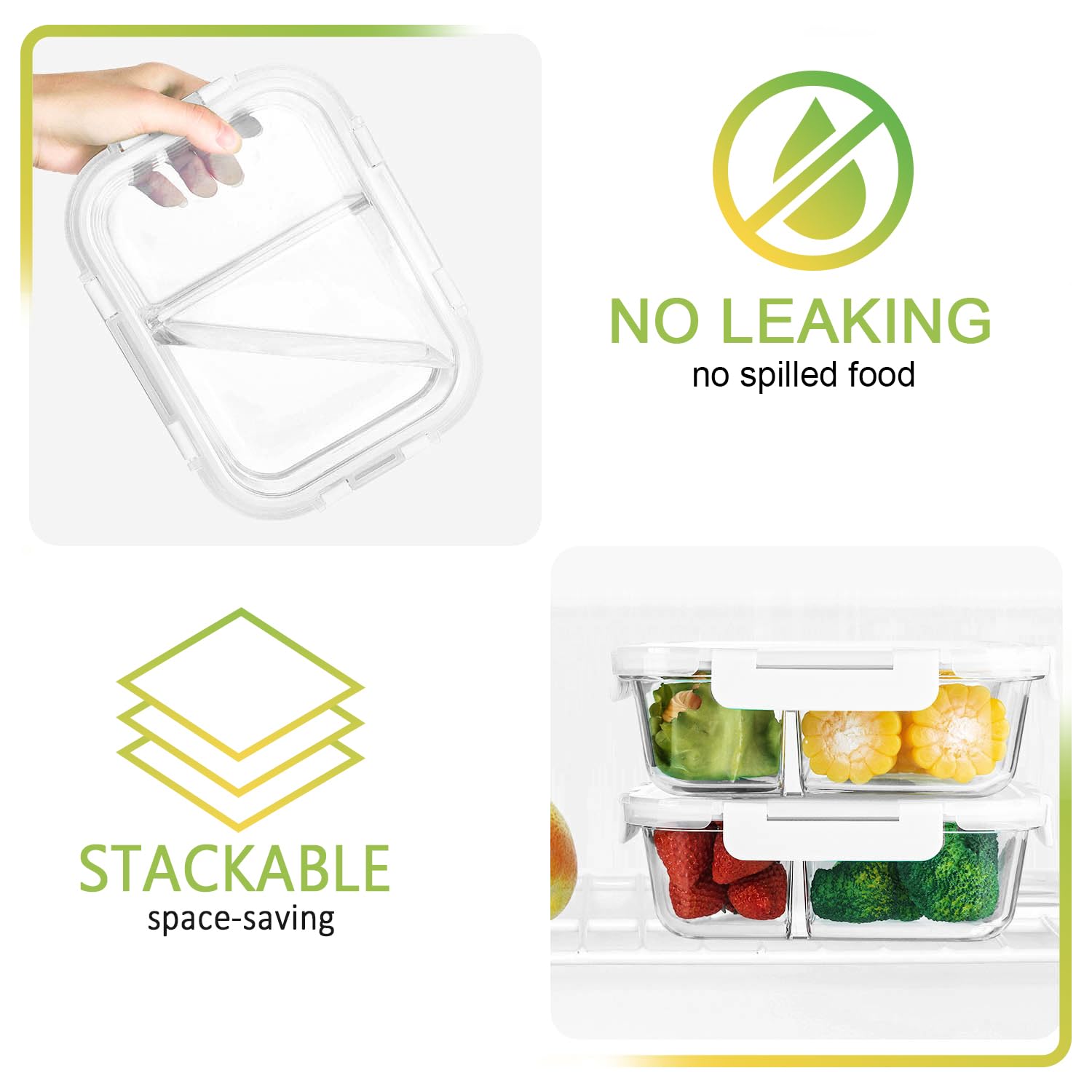 5-Pack 36 Oz Glass Meal Prep Containers with 2 Compartments & Snap Locking Lids - BPA-Free Food Storage Containers for Portion Control - Microwave, Oven, Freezer & Dishwasher Safe (4.5 Cups, White) - Perfect for Meal Prepping, Leftovers & Healthy Eating