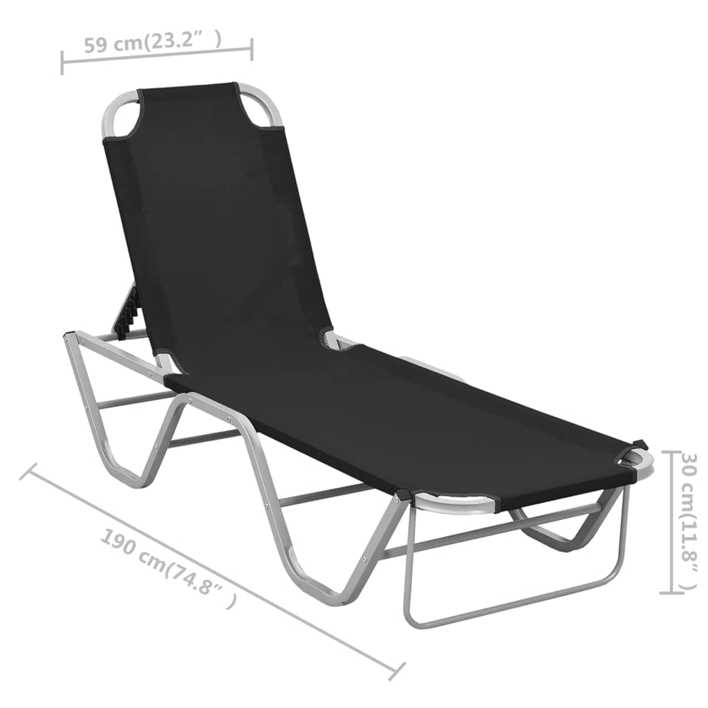 Premium SKM Sun Lounger with Aluminum Frame & Durable Textilene Fabric in Black - Perfect for Poolside, Beach, Patio, and Outdoor Relaxation