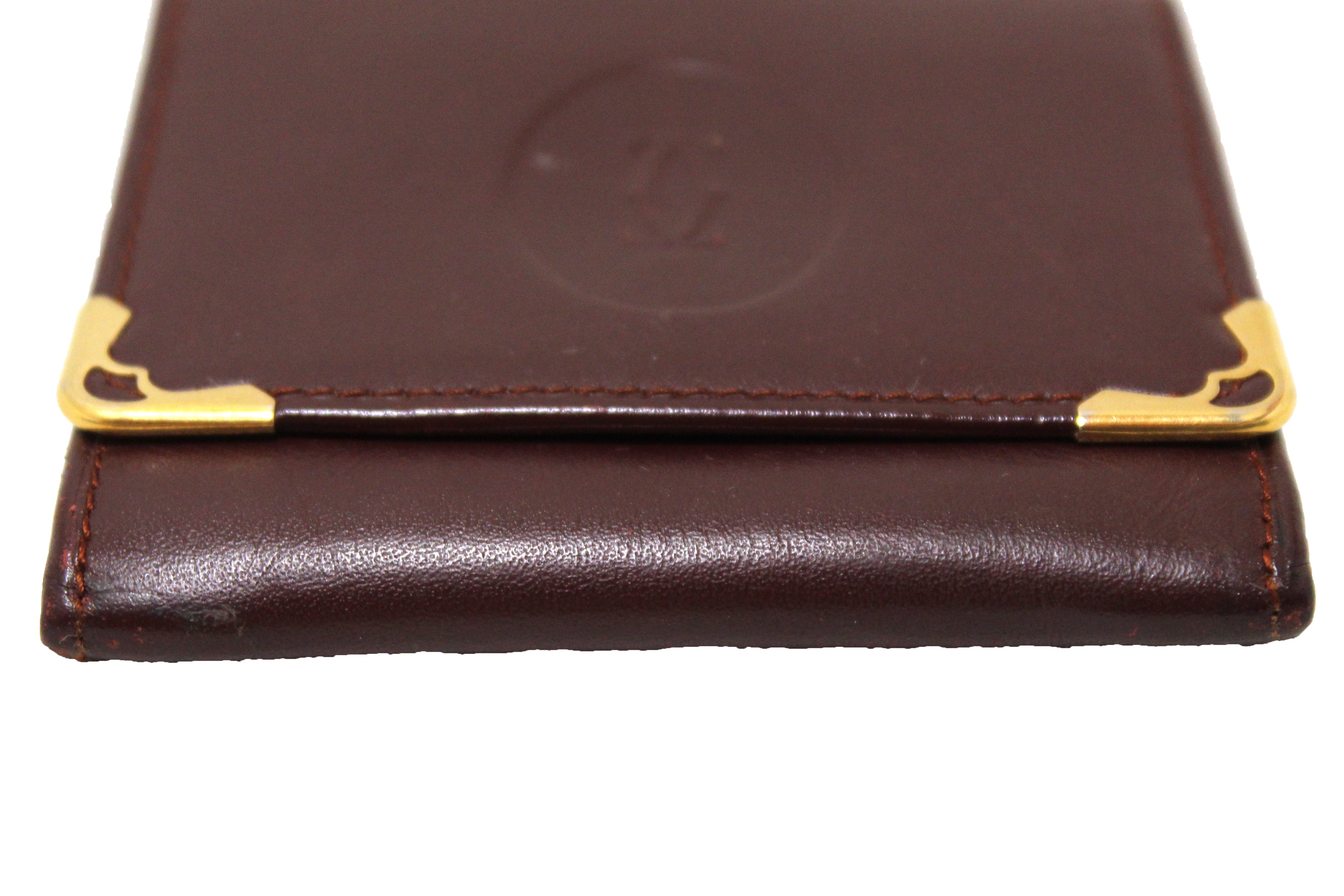 Authentic Cartier Burgundy Calfskin Leather Coin Pouch Wallet - Luxury Small Leather Purse for Women & Men - Perfect for Coins, Jewelry, Cash & Travel Essentials