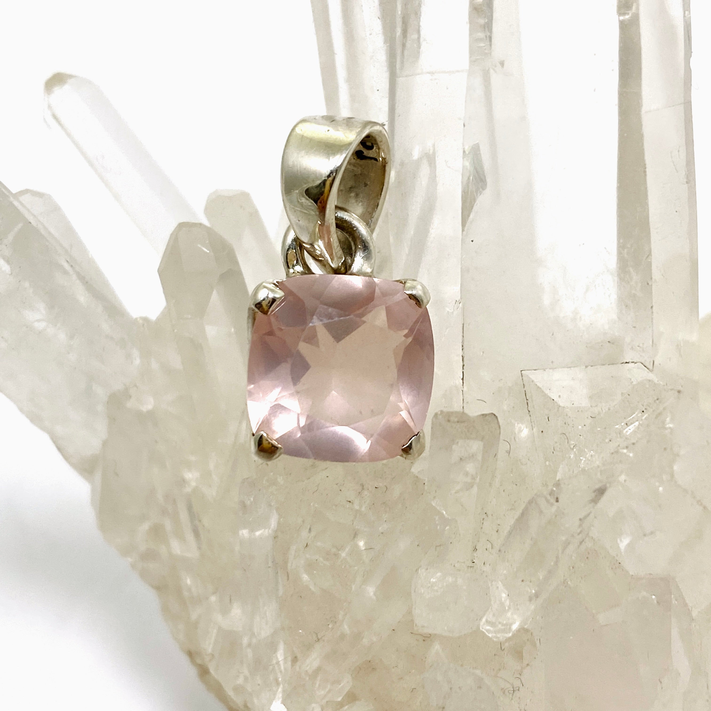 Rose Quartz Square Cushion Cut Faceted Pendant Necklace PPGJ1025 - Elegant Jewelry Gift for Women, Perfect for Valentine's Day, Anniversary & Special Occasions