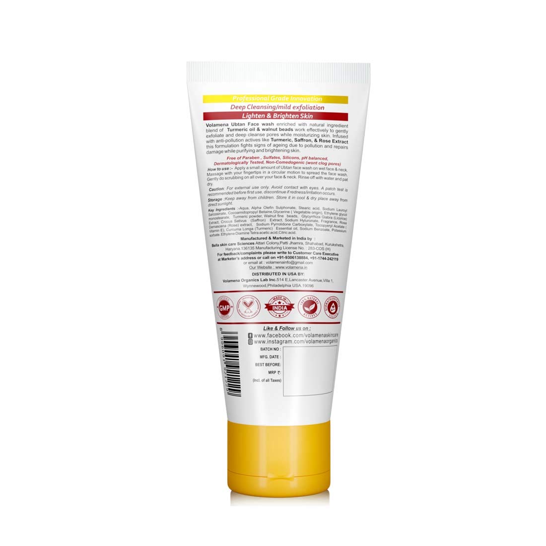 Volamena Ubtan Face Wash for Skin Brightening & Tan Removal – 100ml | Natural Glow & Radiance | Daily Cleansing for All Skin Types