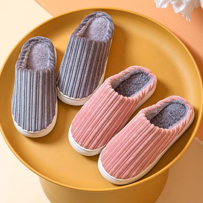 Cozy Striped Fleece Slippers for Women & Men - Warm Winter Indoor/Outdoor House Shoes for Home, Office & Travel