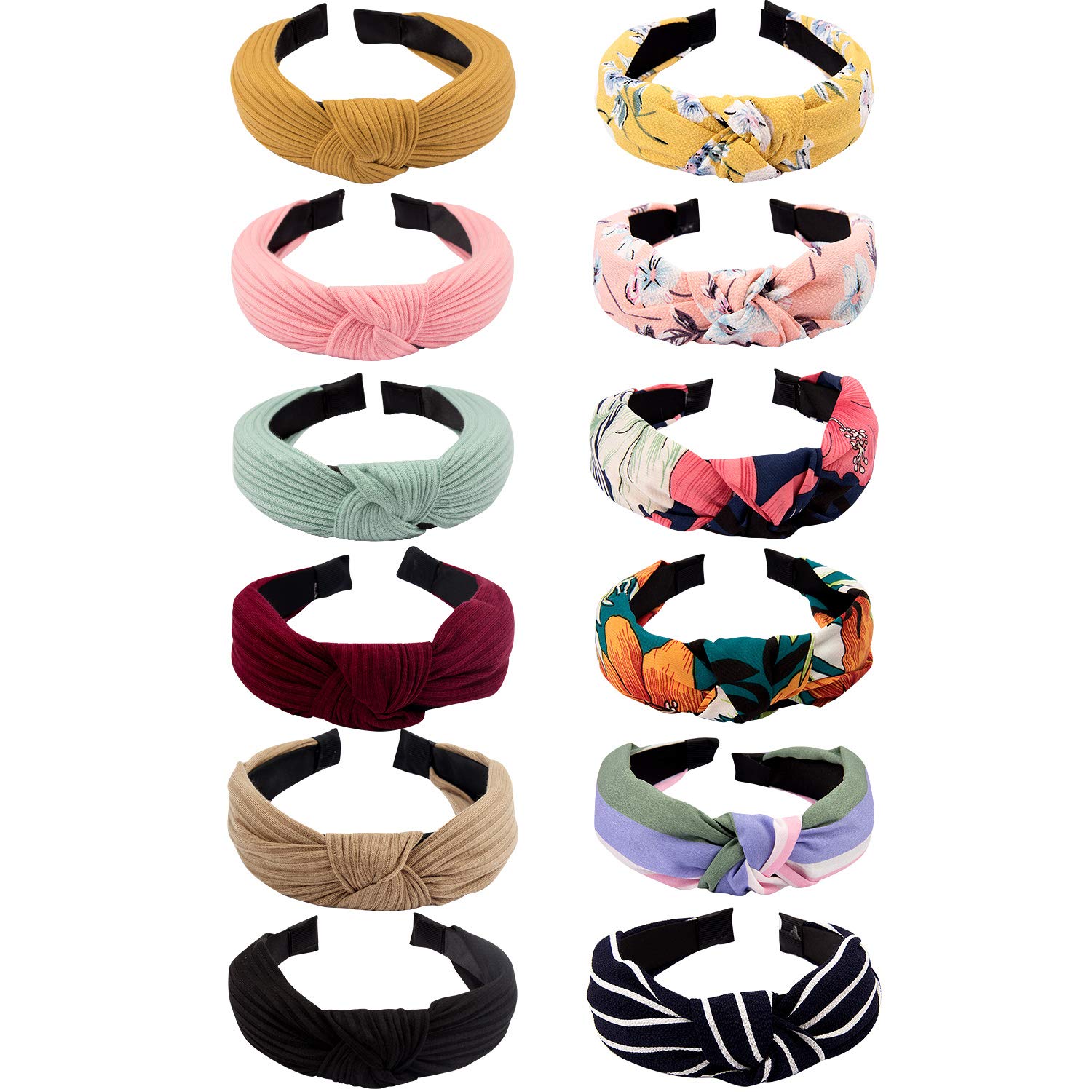 VELSCRUN 12 Pack Women's Knotted Headbands - Wide Boho Turban Hair Bands, Stretchable Elastic Hair Accessories for Women | Perfect for Yoga, Workouts, Fashion and Everyday Wear