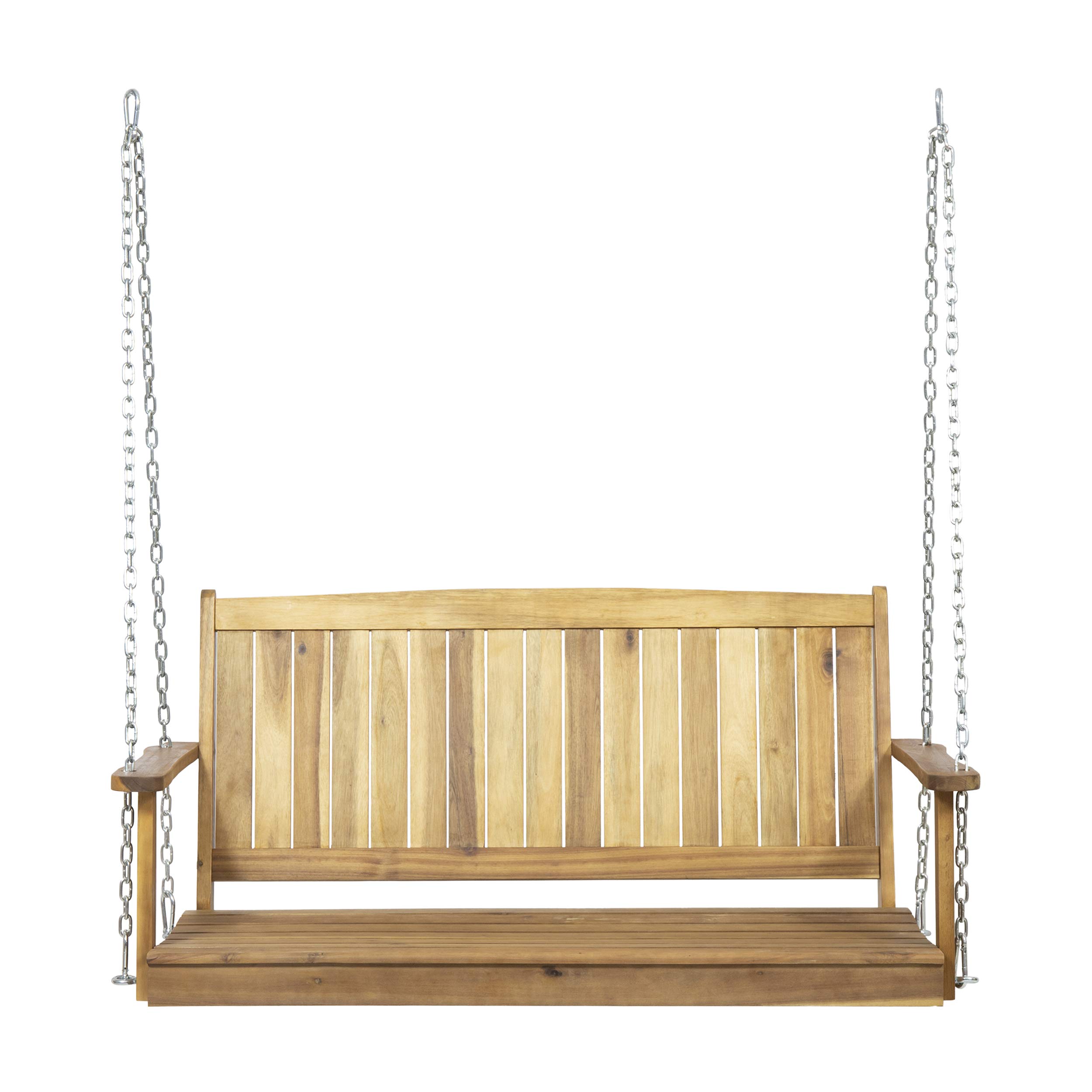 Premium Outdoor Aacia Wood Porch Swing - Teak Finish, Weather-Resistant Hanging Chair for Patio, Garden, Backyard & Deck Relaxation