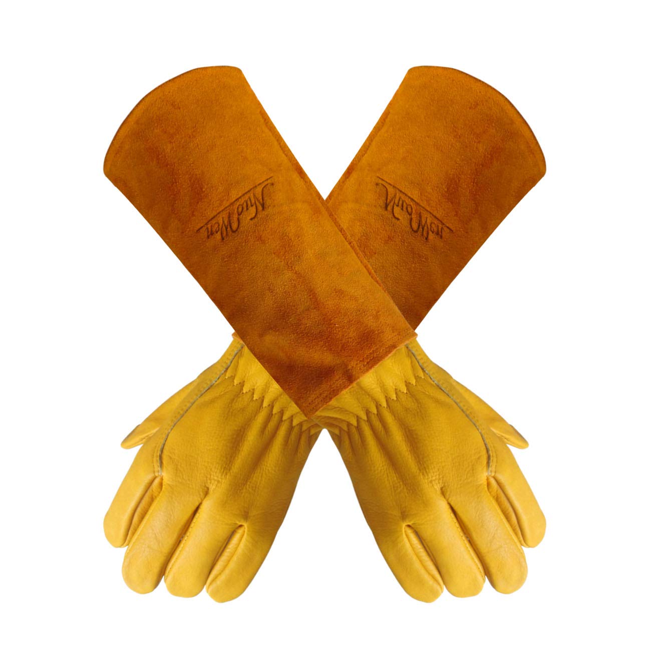 Heavy Duty Long Leather Gardening Gloves - Thorn & Cut Resistant Work Gloves for Landscaping, Pruning & Rose Bush Care (Medium, Yellow) - Ideal for Gardening, Landscaping & Outdoor Protection