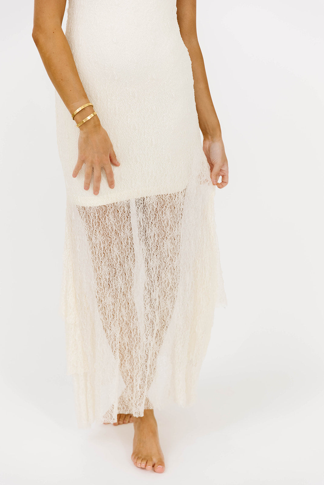 Starla Cream Long Lace Dress for Women - Elegant Formal Gown for Weddings, Parties & Evening Events