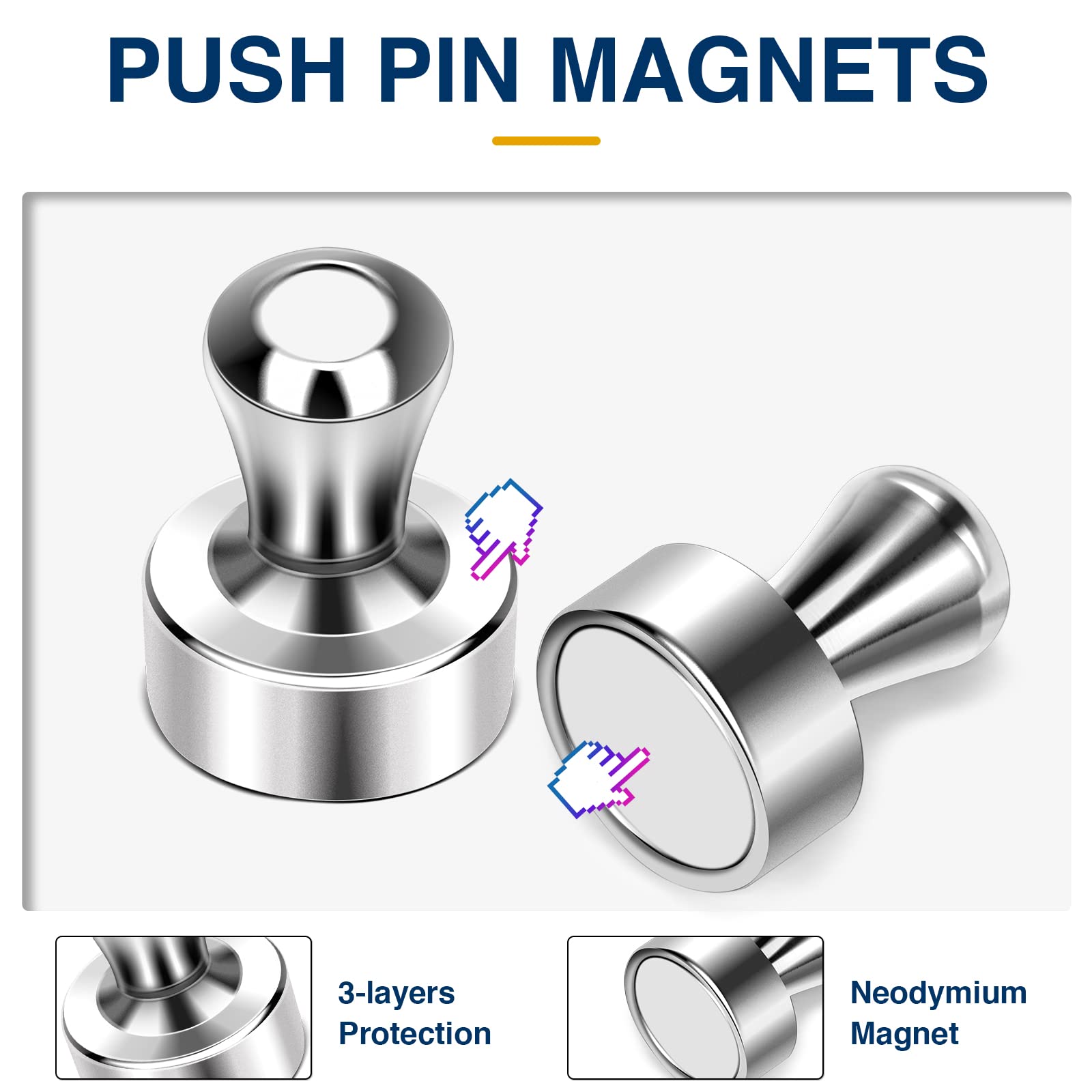 MIKEDE 15Pcs Strong Neodymium Fridge Magnets - Whiteboard Magnets, Refrigerator Magnets & Push Pins for Office, School, Classroom & Kitchen - Perfect for Organizing Notes, Photos & Reminders