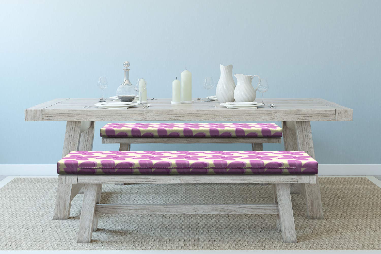 Ambesonne 2-Piece Mauve Bench Cushion Set with Floral Bouquet Design - 45