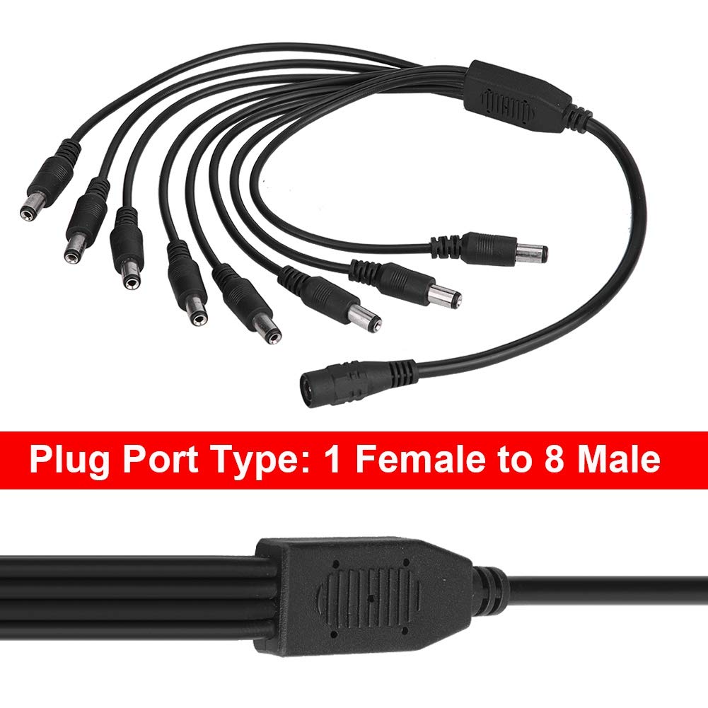 SYH&AQYE 8-Way Power Splitter Cable - 5.5mm x 2.1mm Male to Female DC Power Cord - 1 Female to 8 Male Y Adapter for CCTV Cameras, LED Strip Lights, Security Systems - Perfect for Home/Office Surveillance & DIY Lighting Projects