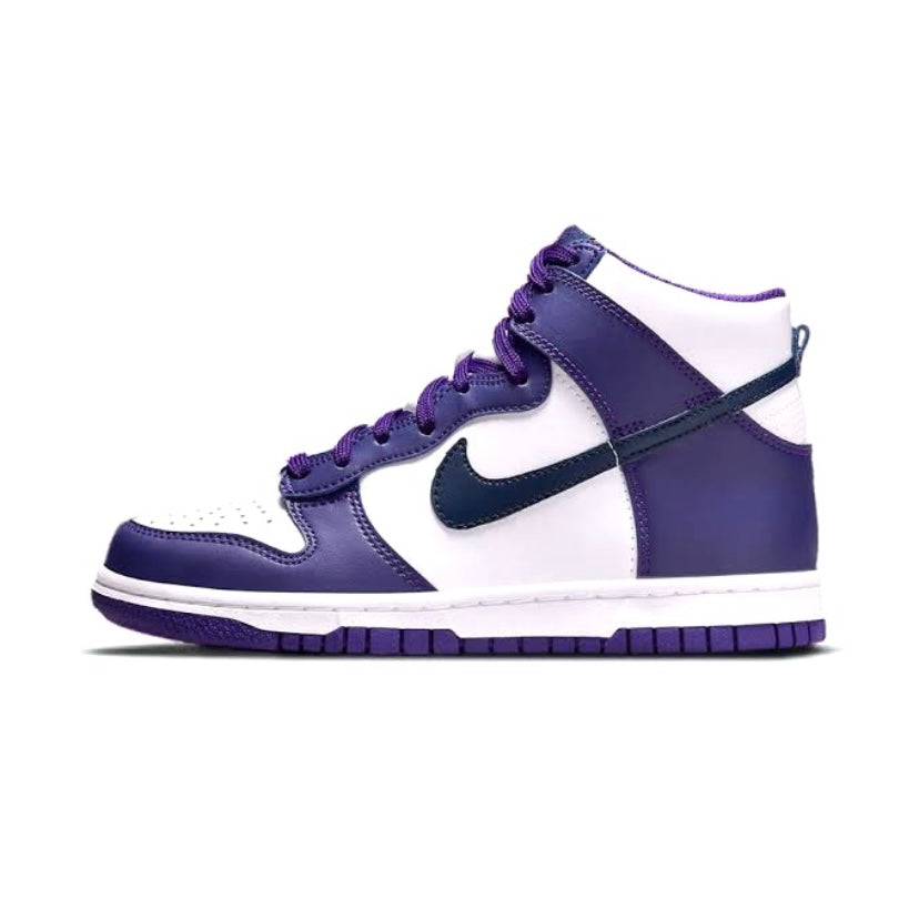 Nike Dunk High GS Sneakers in Midnight Navy & Purple Swoosh - Stylish Basketball Shoes for Teens & Kids - Perfect for School, Sports, and Casual Wear