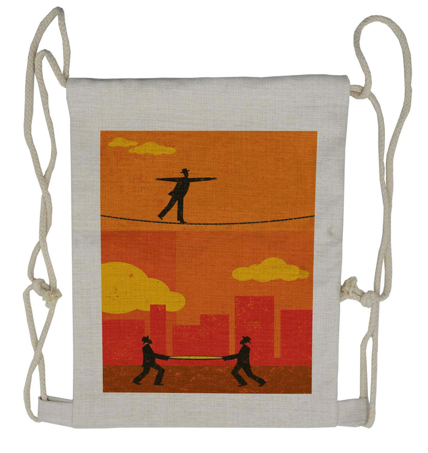 Ambesonne Circus Drawstring Backpack - Men's Tightrope Net Design Sackpack Bag for Gym, Travel & Outdoor Activities