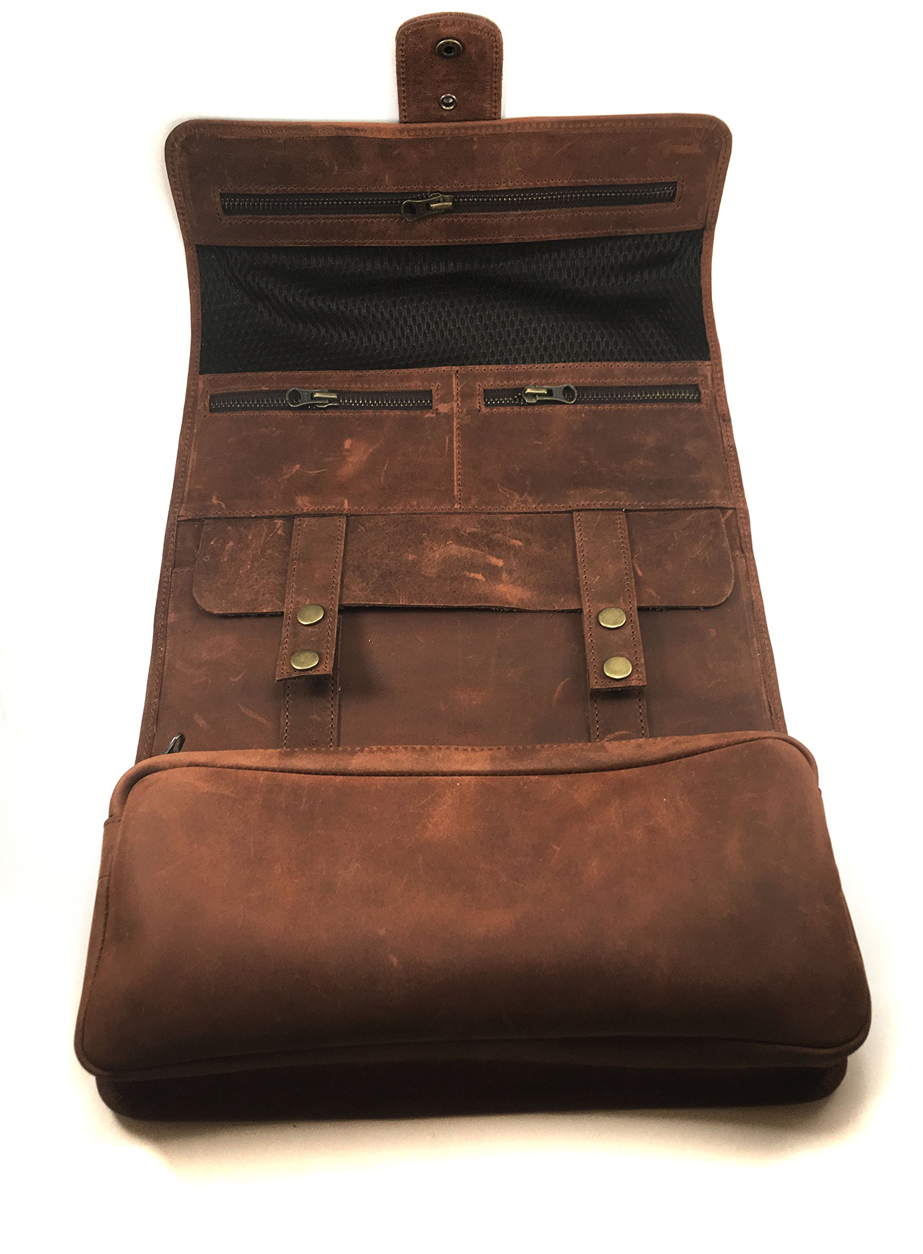 Premium Genuine Leather Hanging Toiletry Bag for Men & Women - Travel Shaving Kit, Makeup Organizer, Wash Bag - Perfect for Camping, Gym, Business Trips (Tan)