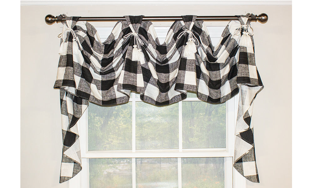 Buffalo Check Grande Victory Swag Valance - Stylish Window Treatment for Living Room, Bedroom & Kitchen Decor - Perfect for Farmhouse, Rustic & Country Style Homes