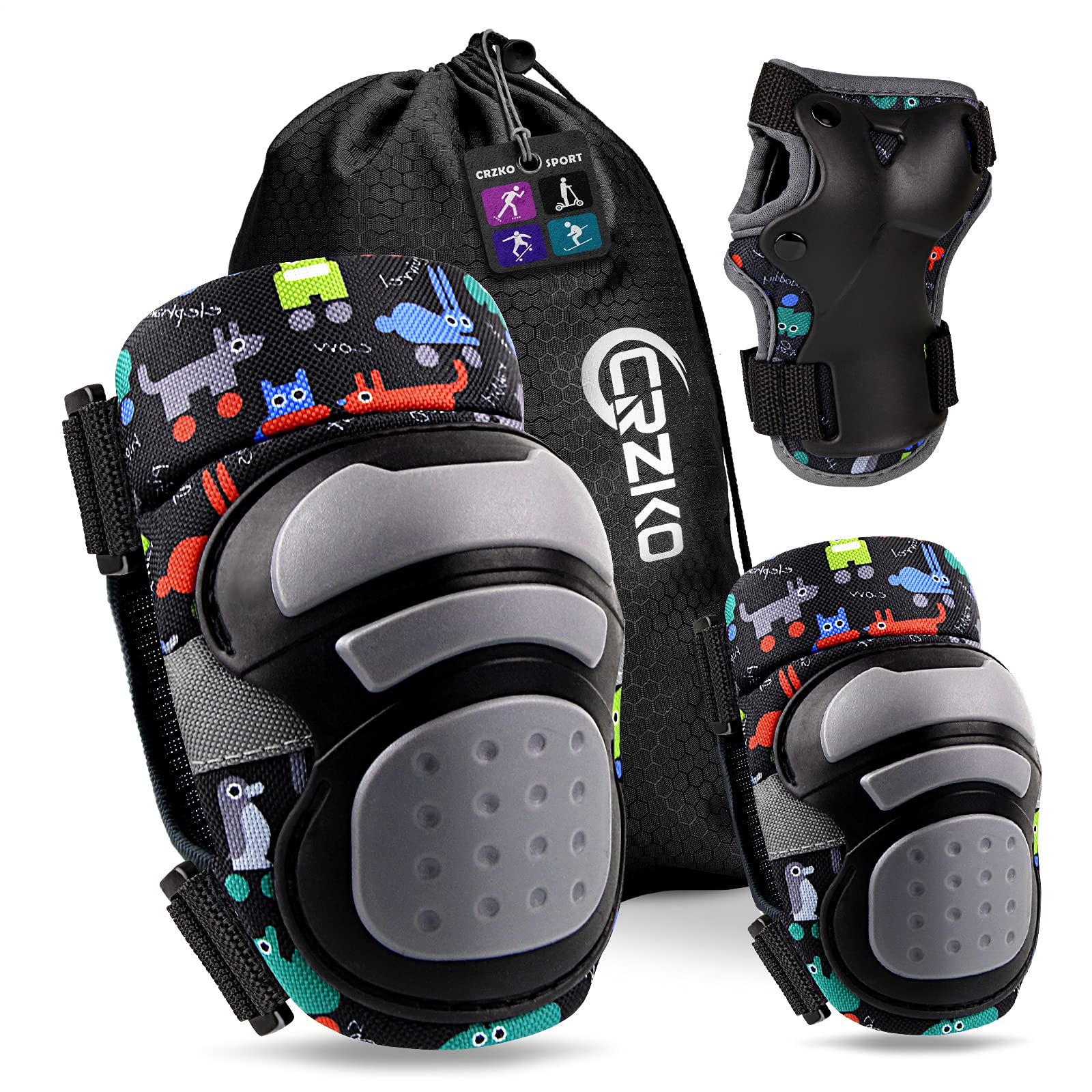 Kids Knee and Elbow Pads Set - Adjustable Protective Gear for Roller Skating, Skateboarding & Scooter Riding (Ages 3-15) | Ideal for Outdoor Sports Safety and Playground Activities