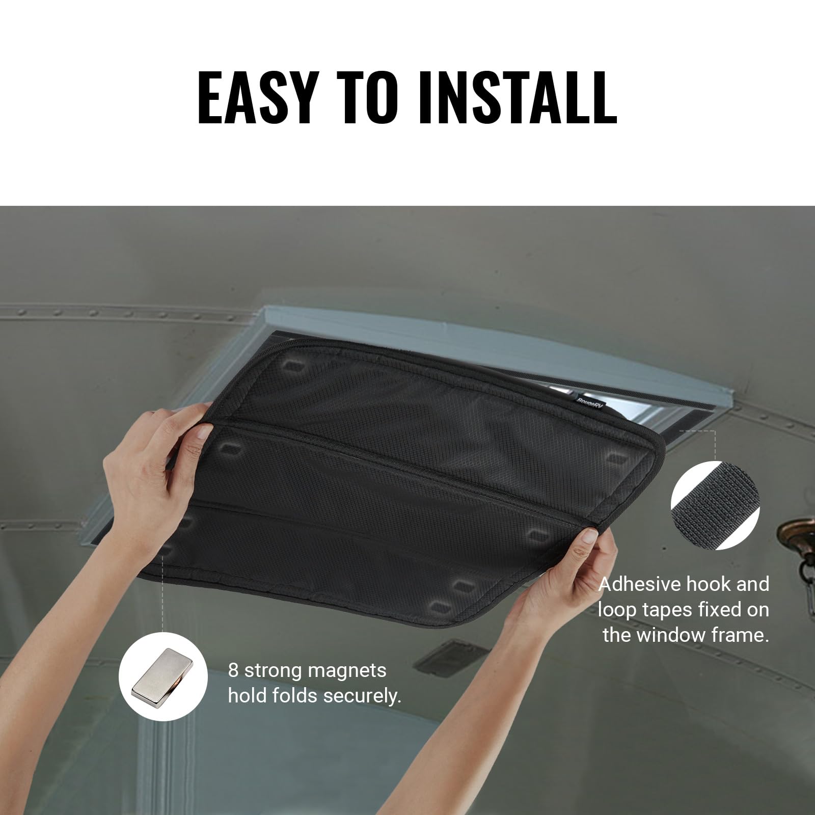 BougeRV Magnetic RV Skylight Vent Cover - Foldable Camper Window Sun Shade & Privacy Curtain for RV Bathroom, Boat Windows (15.8