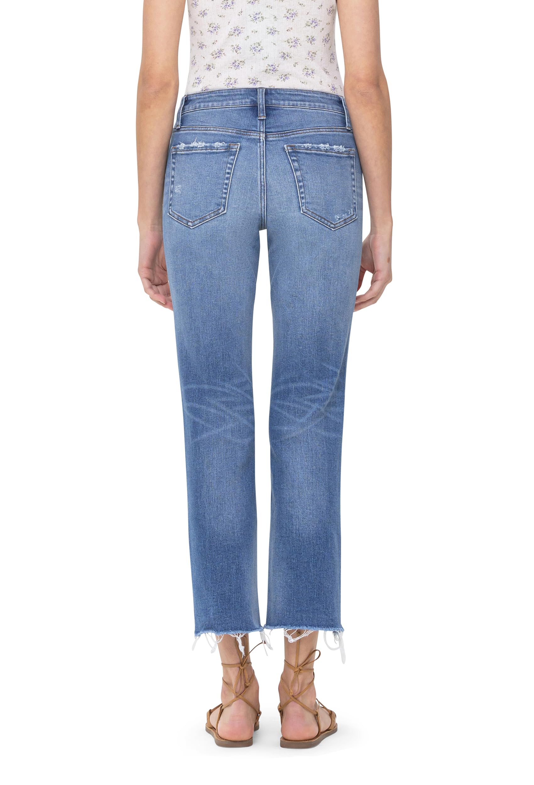 Flying Monkey Women's Mid Rise Crop Straight Jeans - Medium Blue Denim for Casual Wear & Everyday Outfits