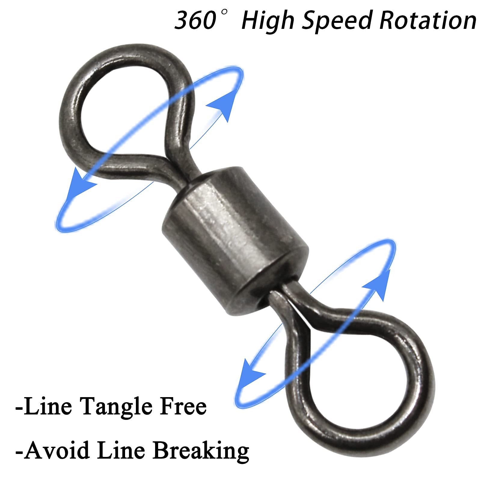Premium Stainless Steel Black Nickel Fishing Barrel Swivels - 60/120pcs Rolling Swivels Fishing Line Connectors for Saltwater & Freshwater (29-335 lbs) - Ideal for Bass, Trout & Deep Sea Fishing Tackle