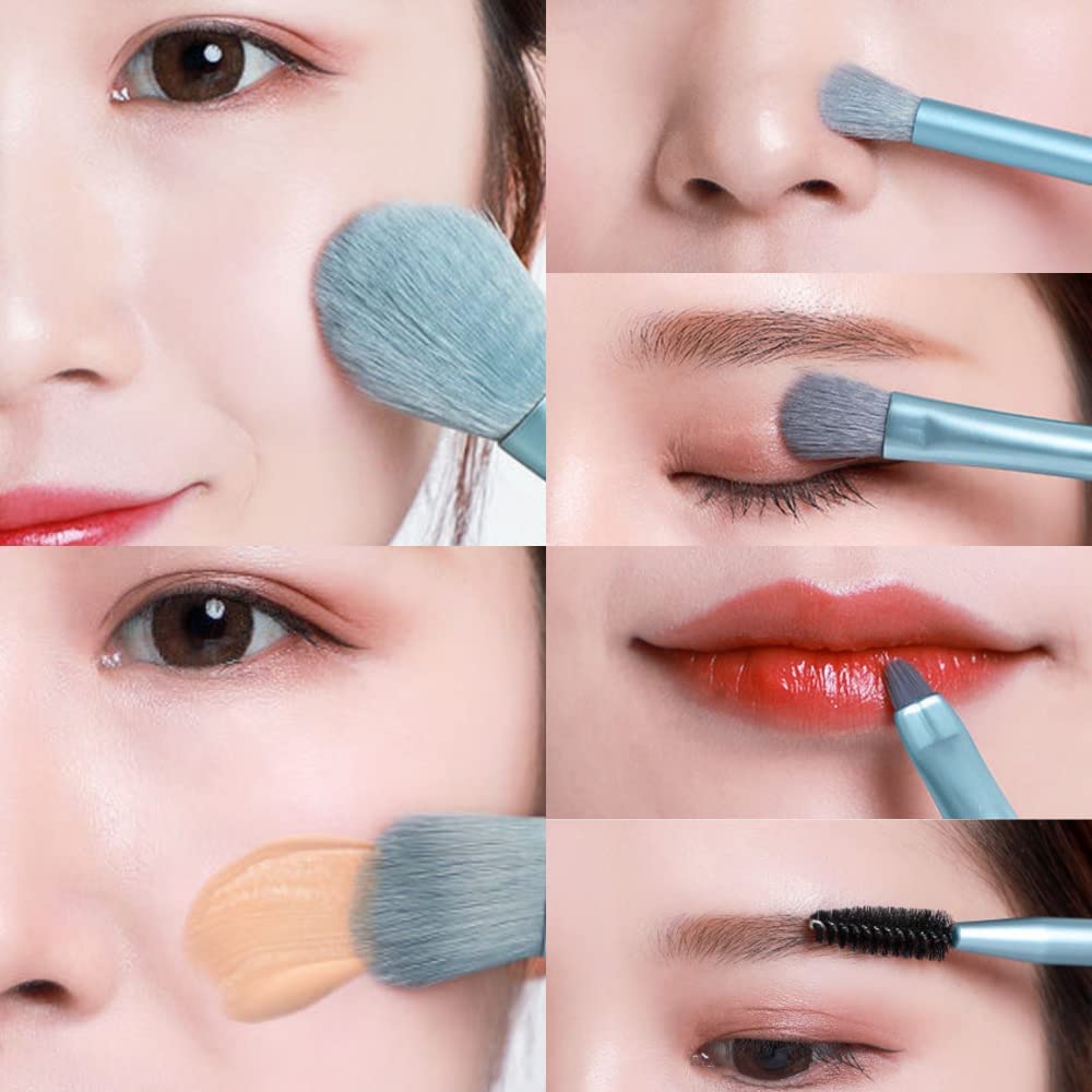 Deoxys 8-Piece Portable Mini Makeup Brush Set - Foundation, Blush, Eyeshadow, Eyelash, Lip & Brow Cosmetic Brushes | Perfect for Travel & Professional Makeup Application