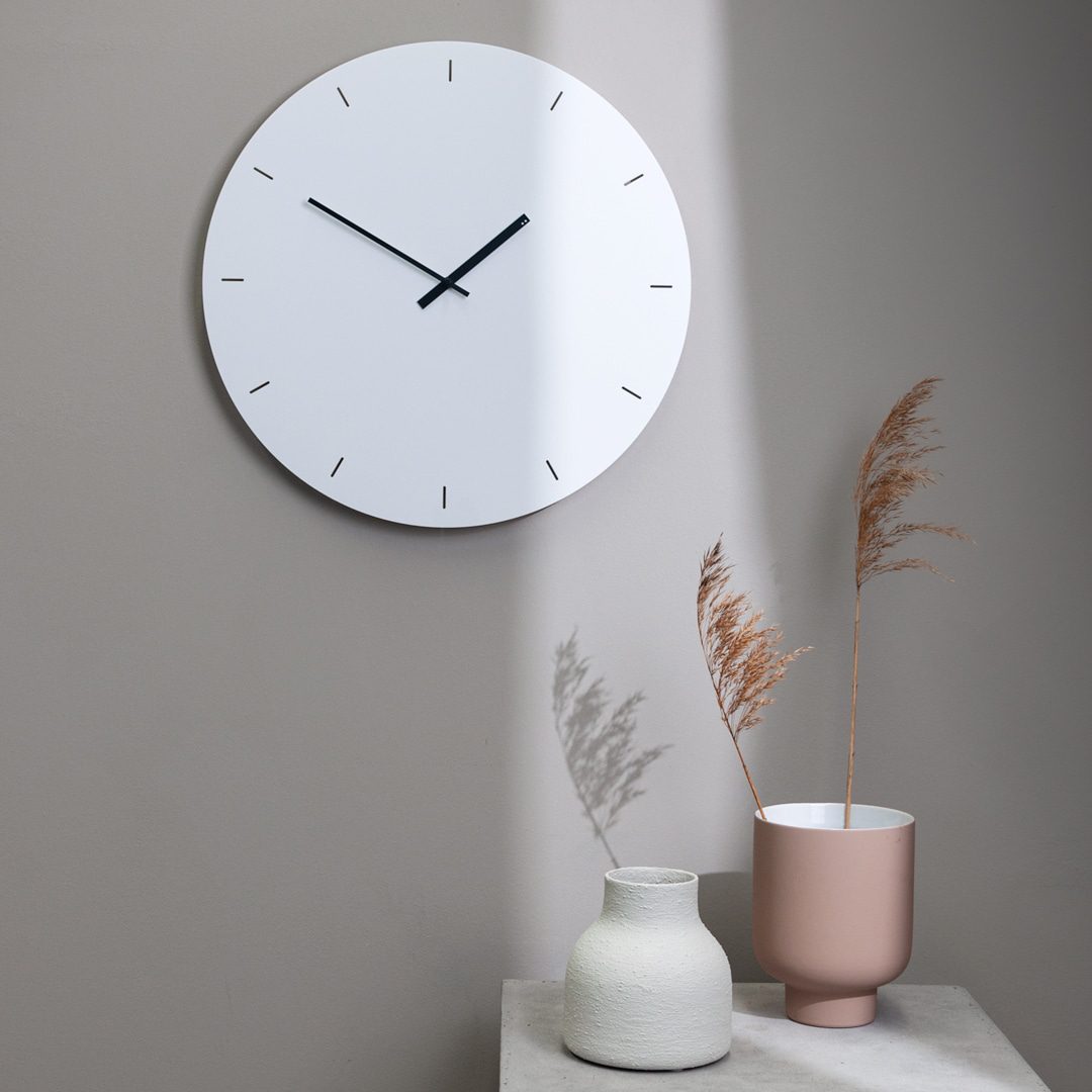 TOO DESIGNS Minimalist White Wall Clock 49cm - Modern Scandinavian Home Decor for Living Room, Bedroom & Office