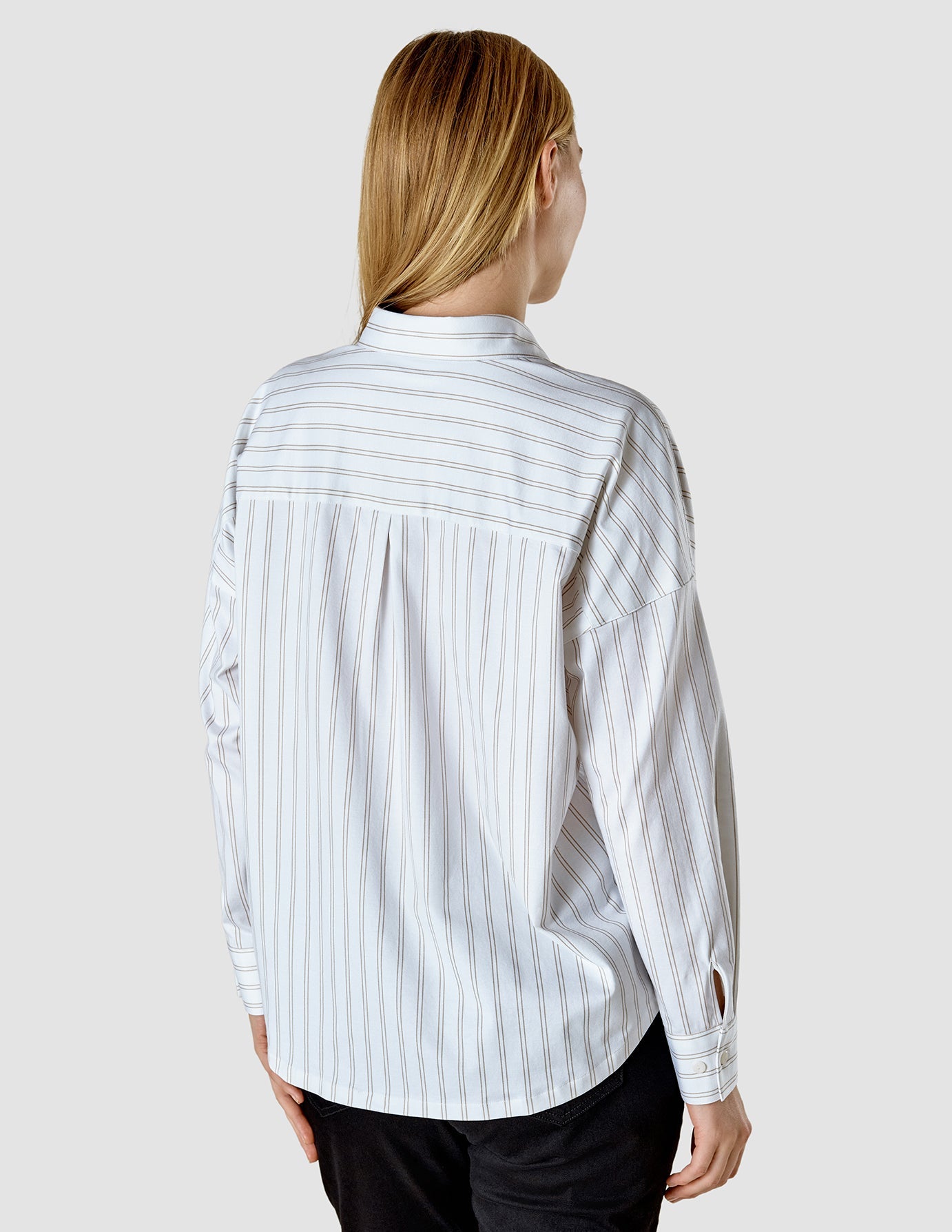 Oversized Long Sleeve Shirt with Halo Stripes in Latte Color - Perfect for Casual Outfits, Layering & Fall Fashion
