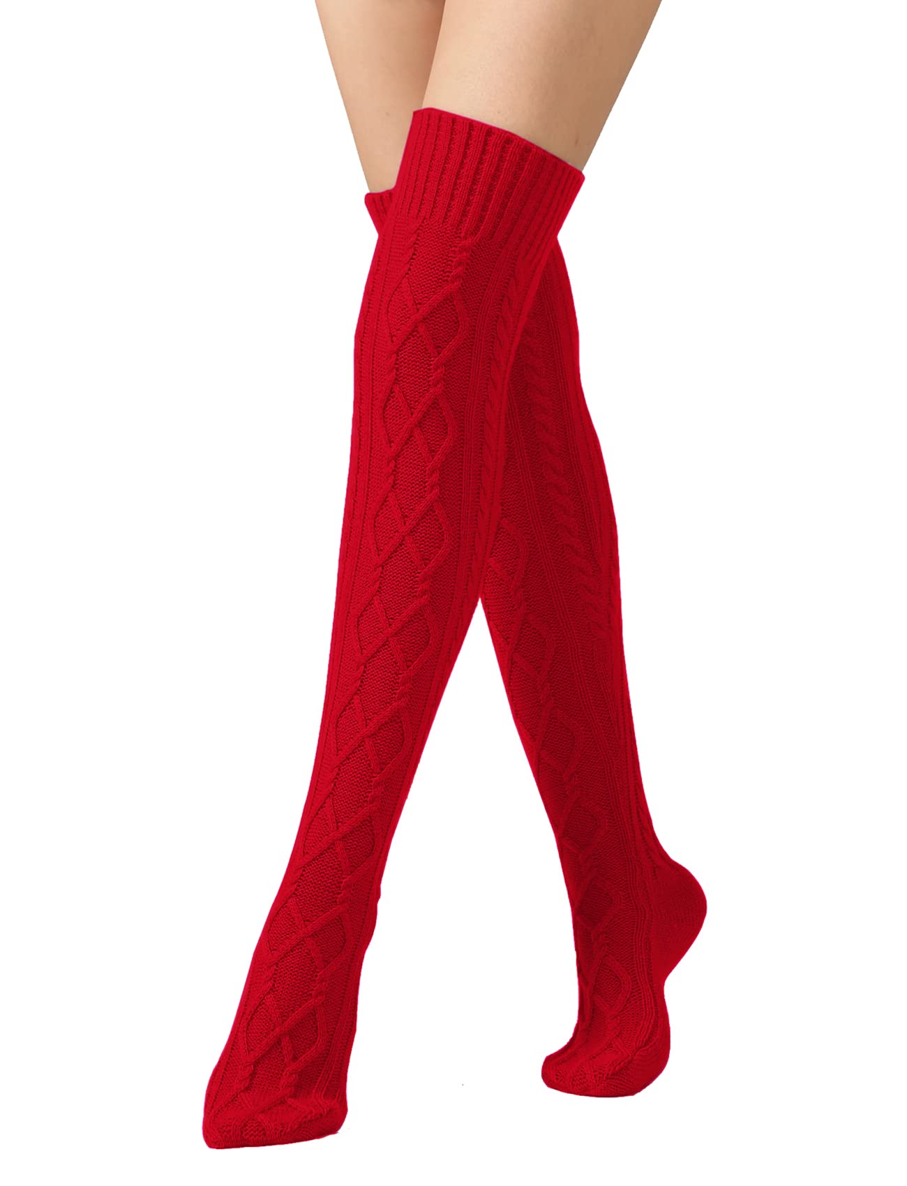 Leoparts Women's Cable Knit Thigh High Boot Socks - Extra Long Over The Knee Winter Stockings & Leg Warmers for Boots, Snow Days & Cozy Outfits
