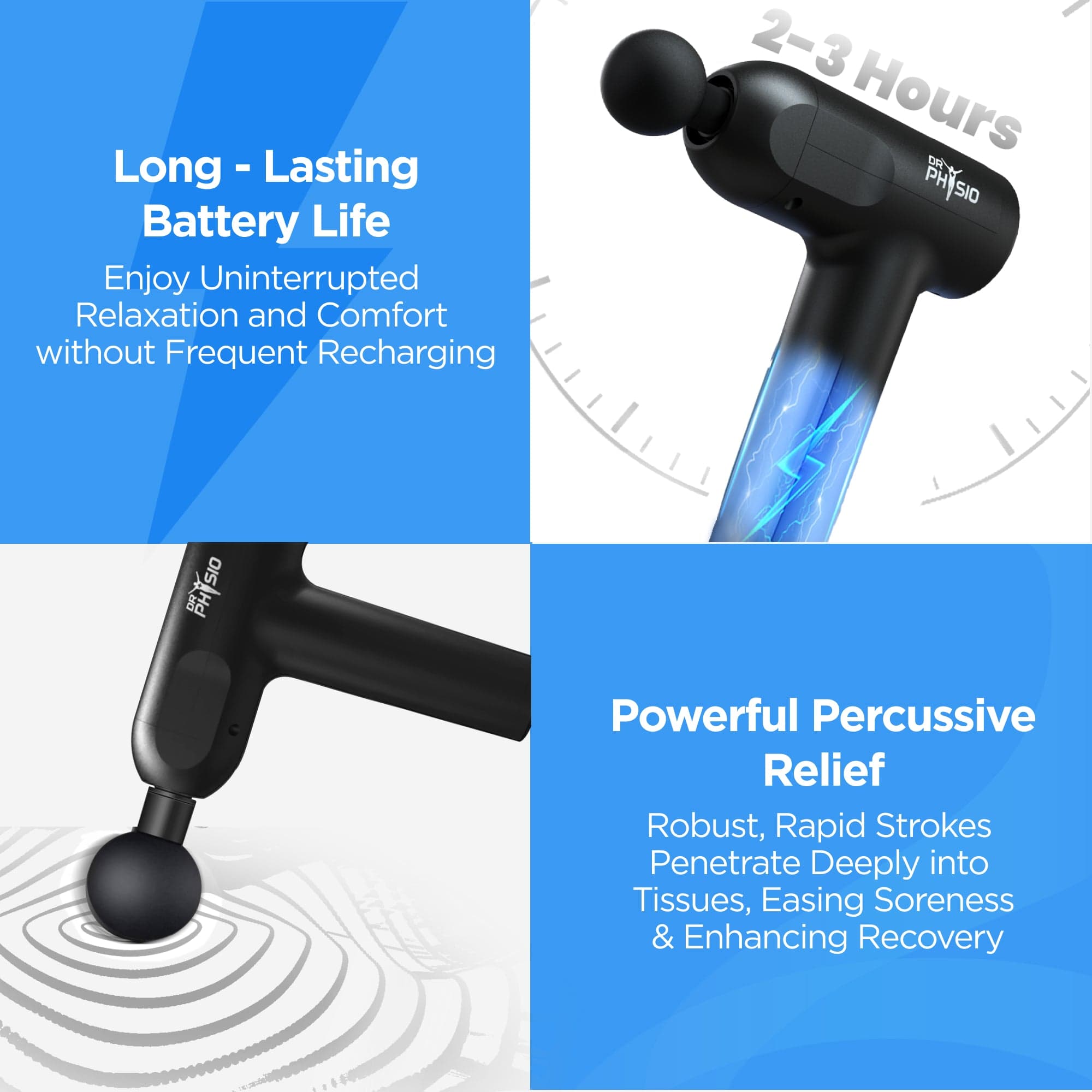 Dr Physio USA Supervolt Go Gun 1023 Pro - Rechargeable Cordless Percussion Massage Gun for Muscle Recovery & Pain Relief - Portable Deep Tissue Massager for Athletes, Gym Workouts & Home Use