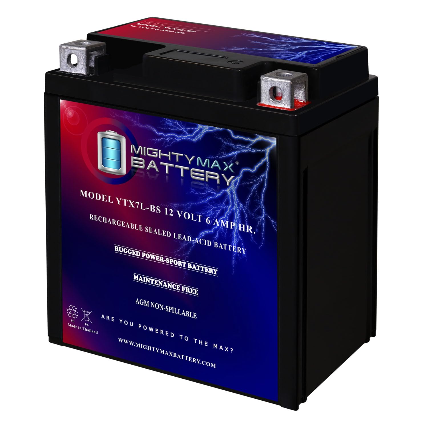 Mighty Max YTX7L-BS 12V 6Ah Rechargeable Battery - Compatible with Kawasaki KLX250 2009 & More - Perfect for Motorcycles, ATVs, and Powersports Vehicles