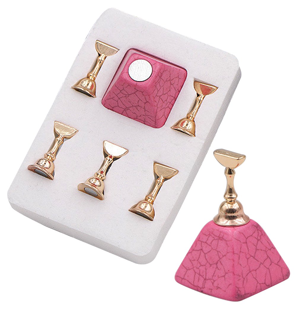 Professional False Nail Tips Practice Stand - Magnetic Crystal Holder for Nail Art, Marble Design in Pink | Perfect for Salon, Home Manicure & DIY Nail Practice