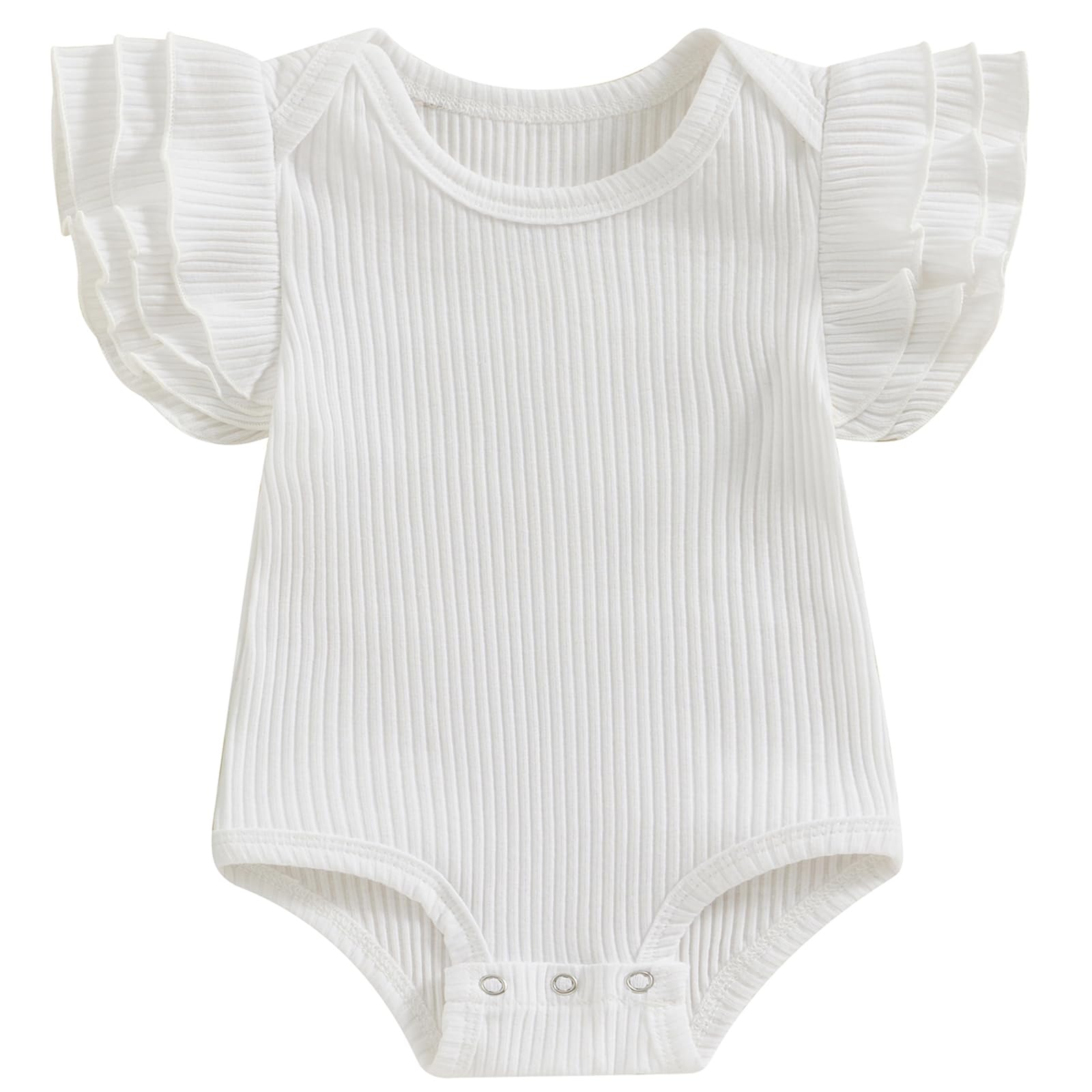 Adorable Baby Girl Summer Romper - Soft Rib Knit Short Sleeve Bodysuit with Ruffle Detail | Perfect for Newborns & Infants | Ideal for Playdates, Beach Outings & Family Photos