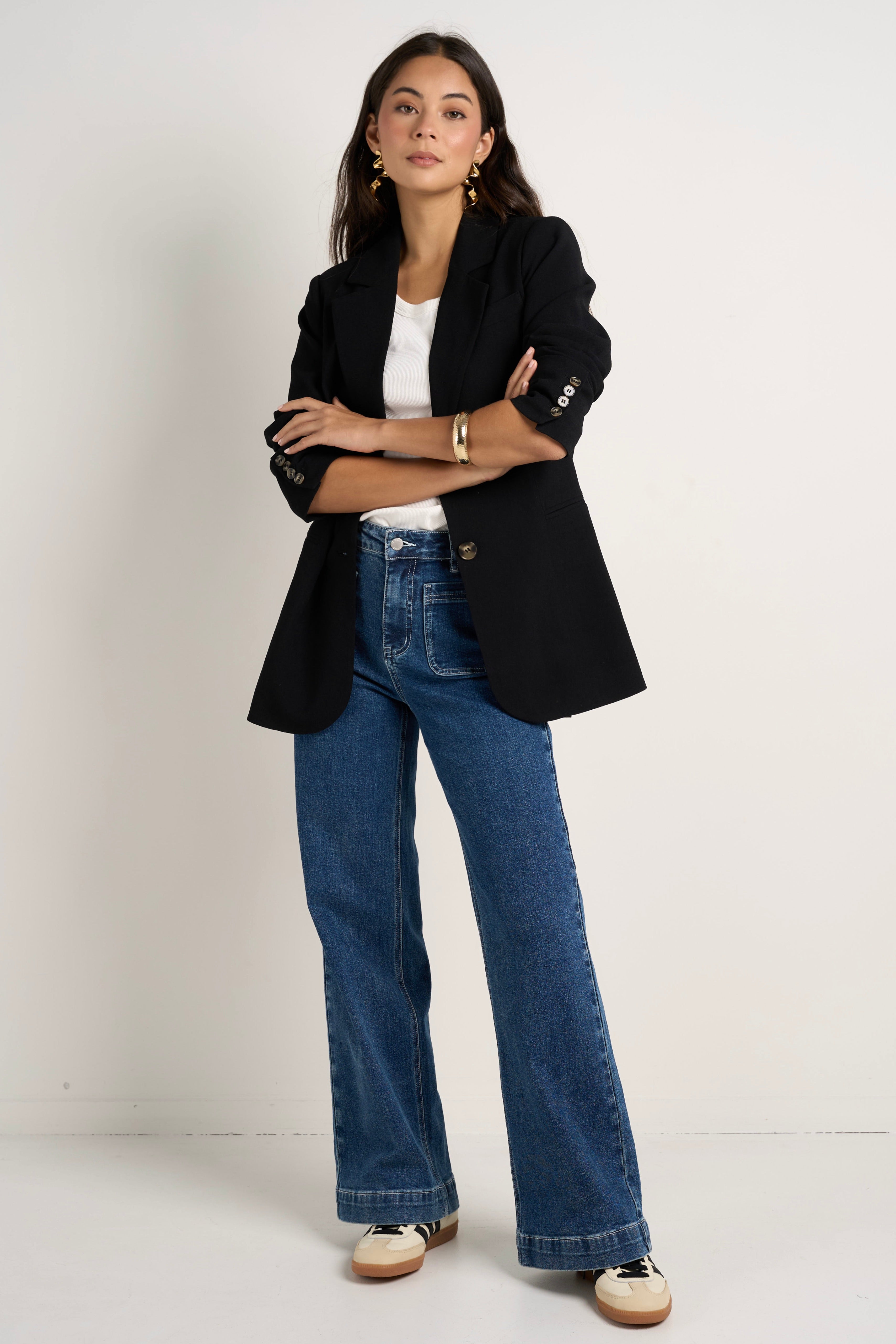 Bestie Black Crepe Relaxed Fit Blazer for Women - Comfortable Office Wear & Casual Outfits | Perfect for Work, Business Meetings & Everyday Style