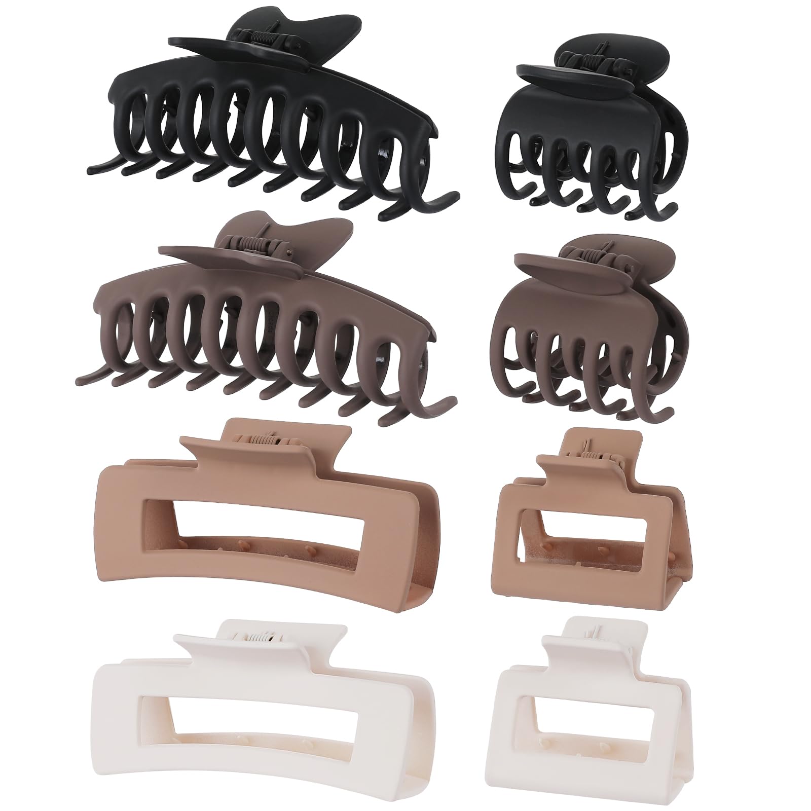 8 Pcs Hair Clips Set for Women & Girls - Large, Medium, Small Hair Accessories for Thick & Thin Hair - 4 Styles (Claw, Rectangle, Square, Butterfly) in Brown - Perfect for School, Work, Parties & Daily Styling