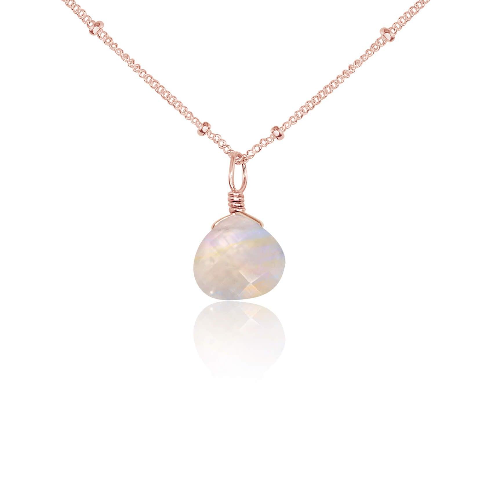 Rainbow Moonstone Teardrop Pendant Necklace - Healing Crystal Jewelry for Women - Perfect for Meditation, Yoga & Spiritual Gifts