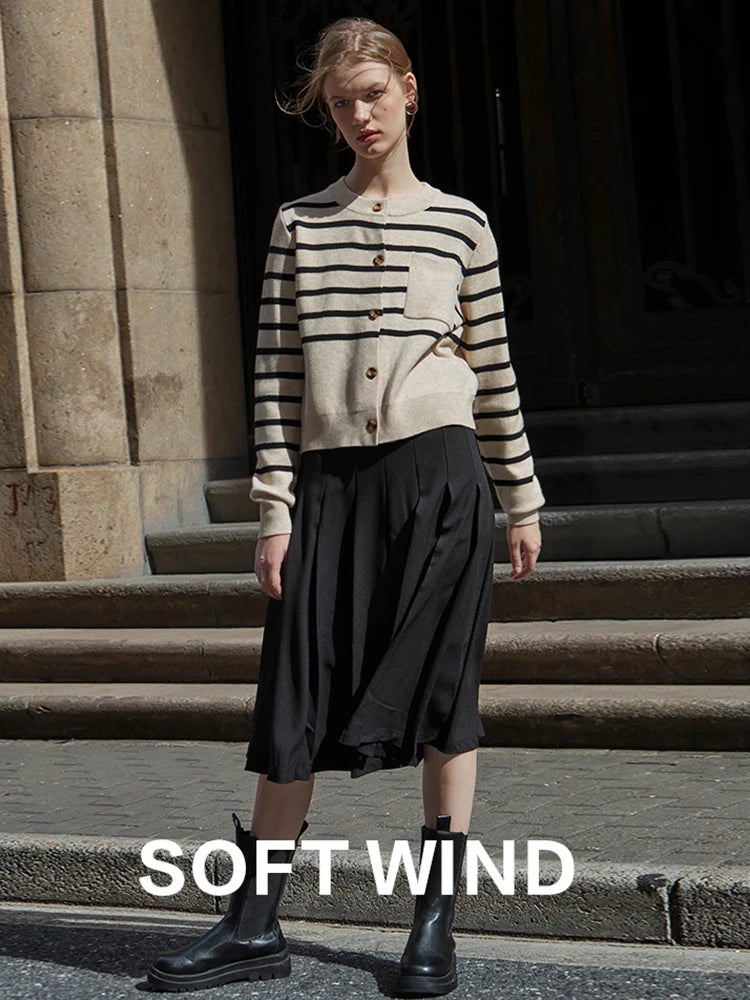 90s Striped Cropped Cardigan for Women - Y2K Preppy Style Crew Neck Knit Sweater | Korean Fashion | Casual Outfits, Office Wear & Date Night Looks