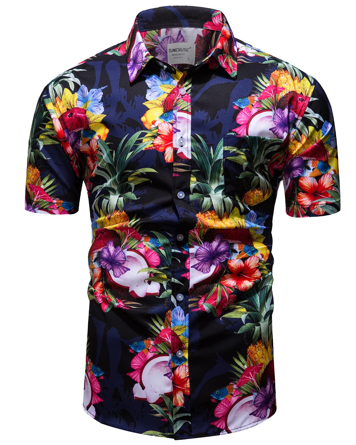 TUNEVUSE Men's Hawaiian Shirt and Shorts Set - 2 Piece Tropical Beach Outfit with Floral Print & Bucket Hat | Summer Vacation, Luau Party, Poolside Relaxation Outfit
