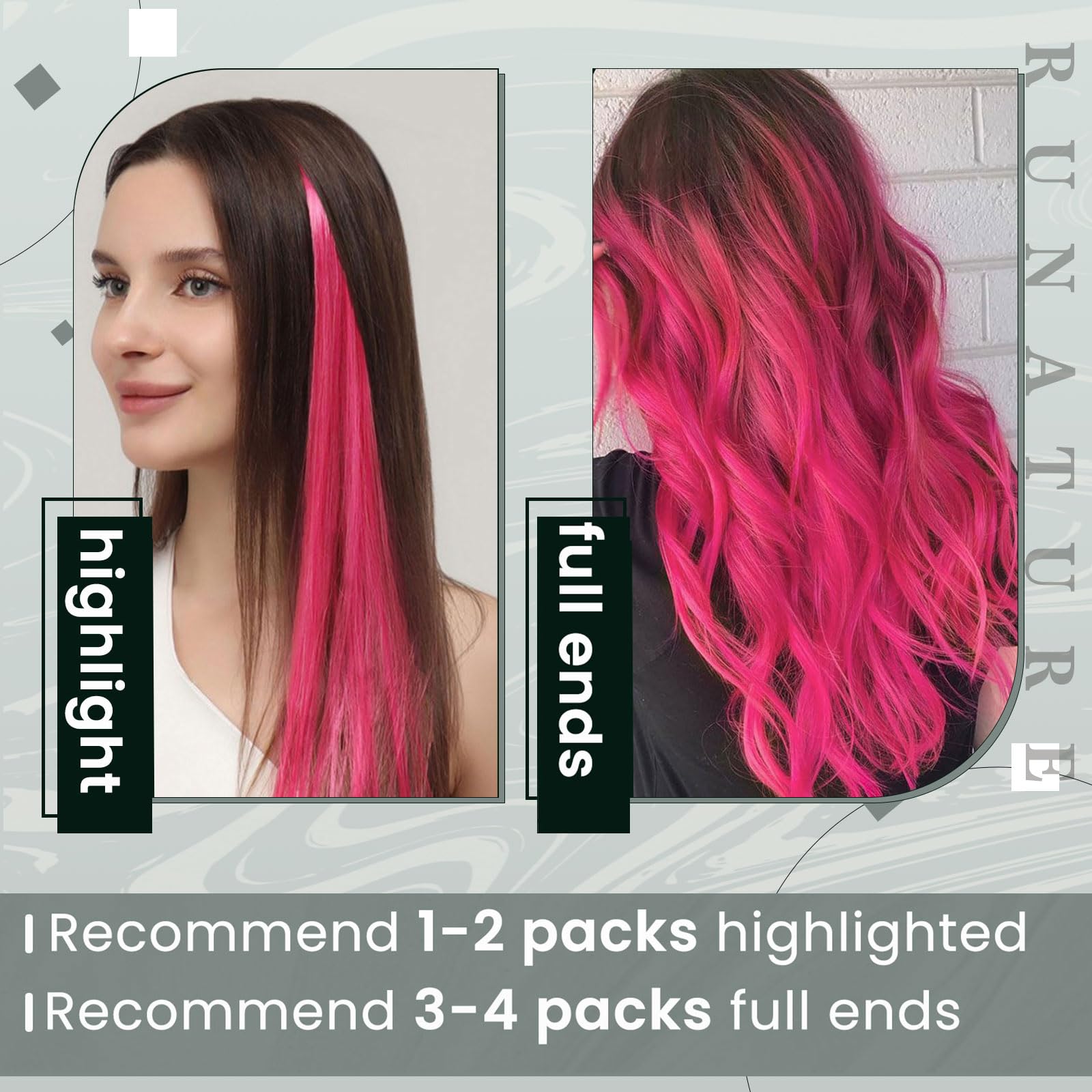 RUNATURE 14 Inch Pink Clip-in Human Hair Extensions - 5pcs 25g Real Human Hair, Hot Pink Straight Hair Extensions for Kids & Teens - Perfect for Parties, Cosplay, Halloween & Daily Styling