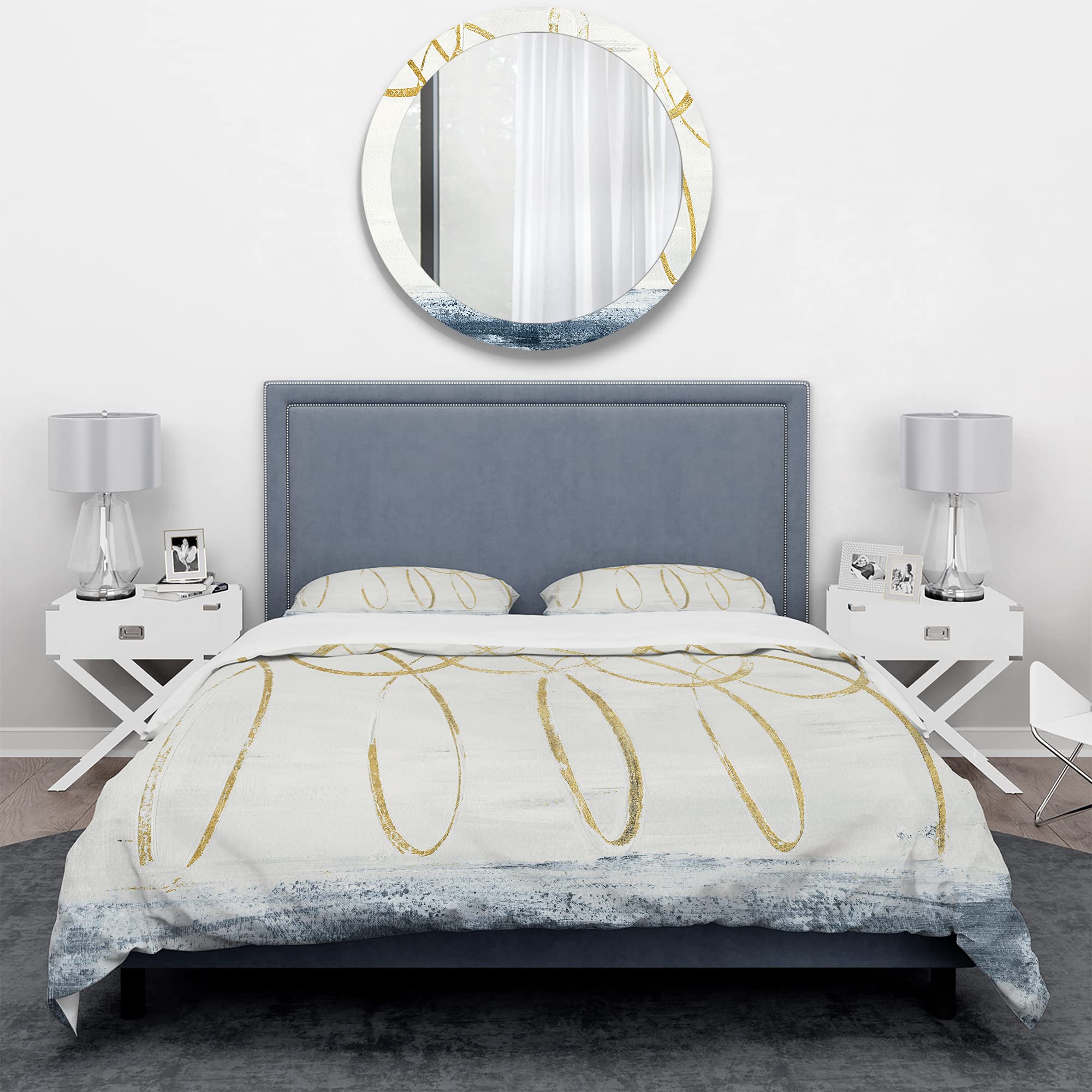 Modern Gold Abstract Geometric Duvet Cover Set King - 3pc Contemporary Bedding for All Seasons