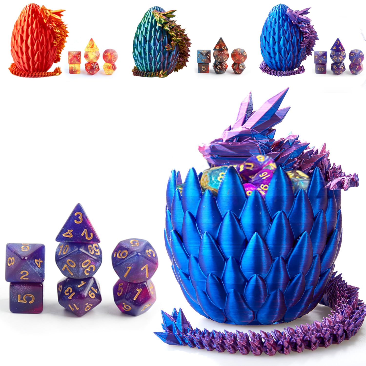 Premium 7-Piece DND Dice Set with 3D Printed Dragon Egg - Fidget Toys for Stress Relief, RPG Gaming Accessories for DND MTG - Perfect Gift for Tabletop Gamers & Fantasy Lovers