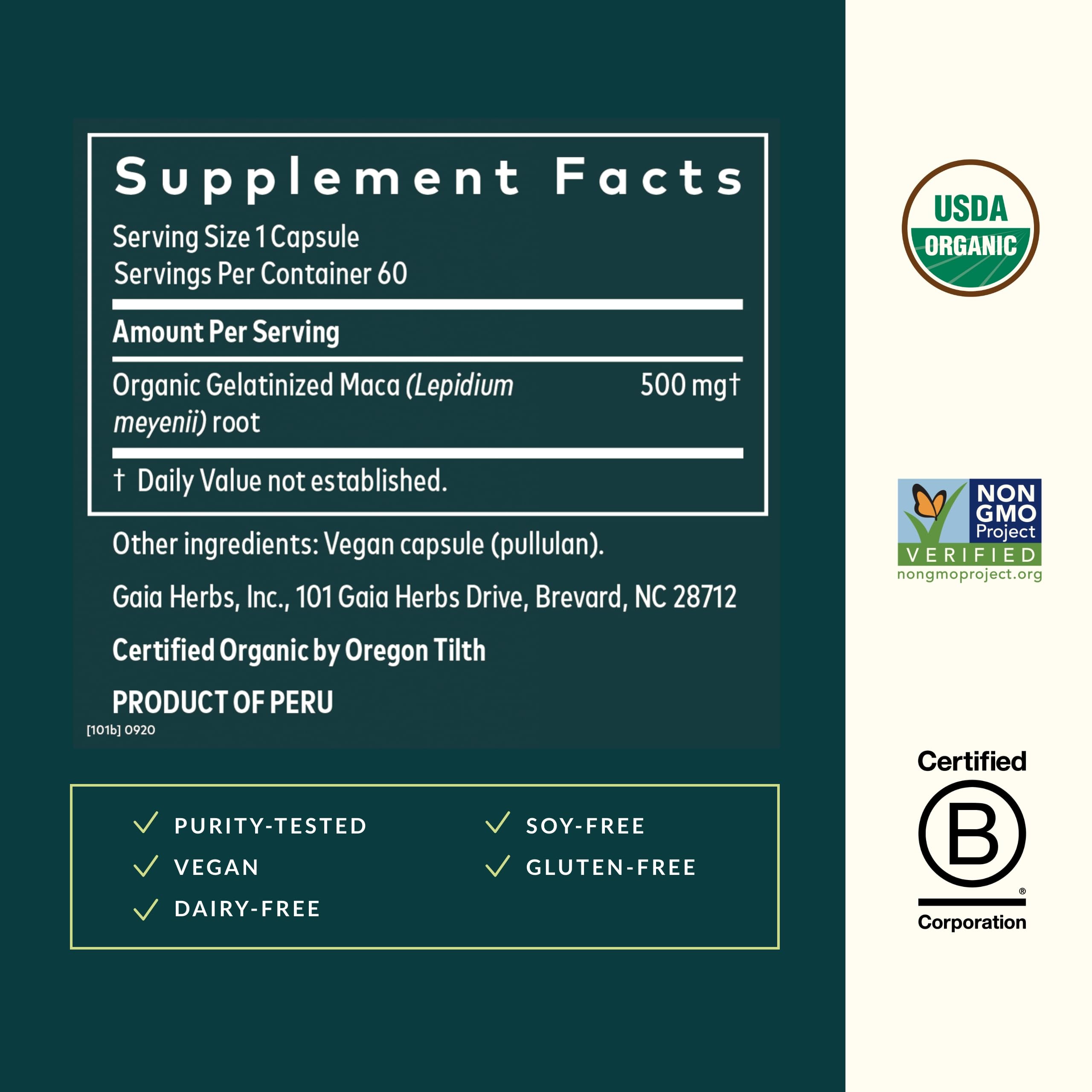 Organic Maca Root Supplement for Natural Energy & Stamina - Gaia Herbs Caffeine-Free Vegan Capsules (60 Count, 30-Day Supply) - Supports Healthy Vitality, Endurance & Hormonal Balance - Perfect for Athletes, Busy Professionals & Active Lifestyles
