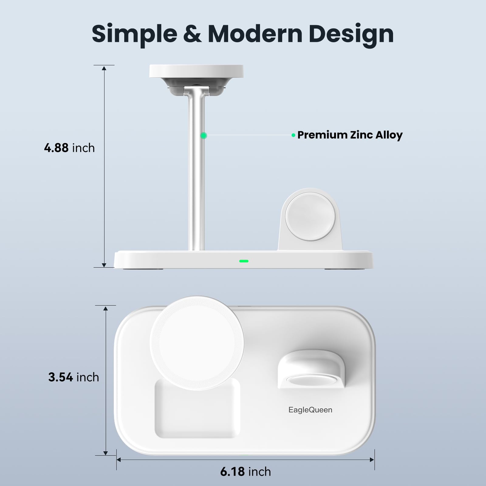3 in 1 Wireless Charging Station for iPhone 15/14/13/12 Series, Apple Watch Series 1-9 & AirPods - MagSafe Compatible Fast Charger Stand with 30W Adapter - Perfect for Home, Office & Travel (White)