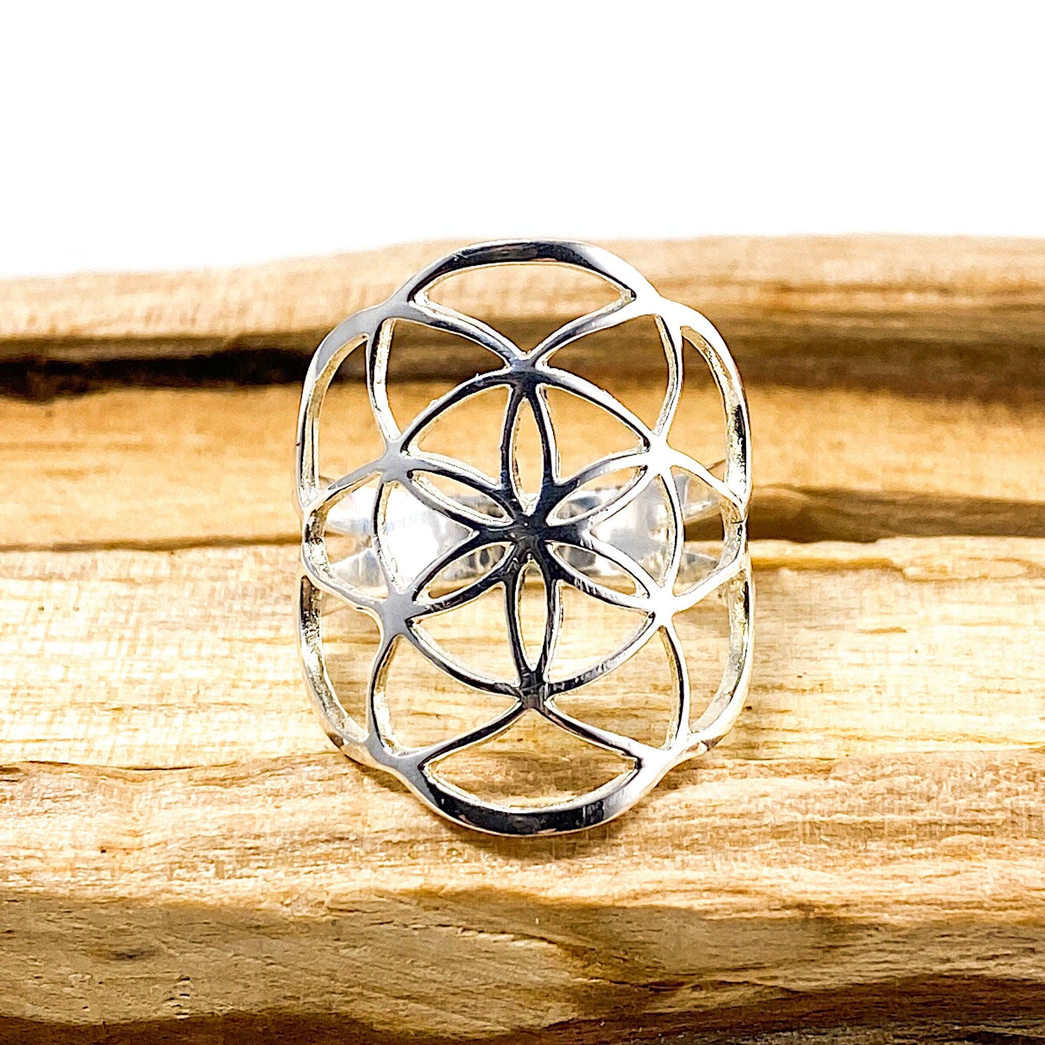 Sacred Geometry Seed of Life Sterling Silver Ring RG342 - Spiritual Jewelry for Meditation, Yoga & Energy Healing