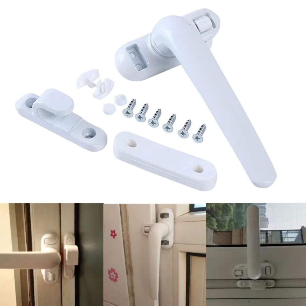 Premium Aluminum Alloy Window Handle - Sliding Door Handle for Interior/Exterior Use - Casement Window Wheel with Lock (White) | Perfect for Home, Office & Commercial Spaces