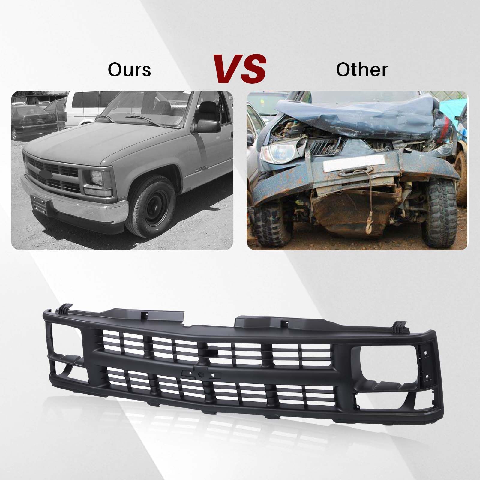 Black Front Grille with Sealed Beam Headlight for 1994-2000 Chevy C/K 1500 2500 3500 Blazer Tahoe - GM1200358 15709236 - Perfect for Off-Roading & Truck Customization