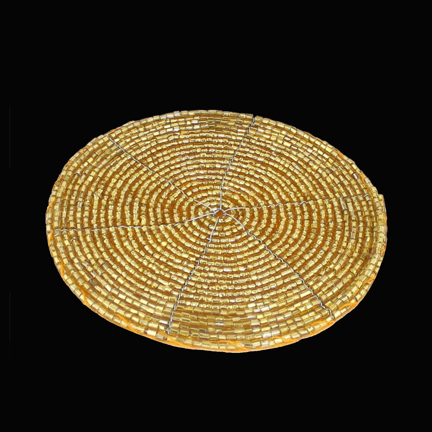 Prisha India Handmade Gold Beaded Tea Coasters Set of 4 - 4 Inch Round Coasters for Tea Cups, Coffee Mugs & Hot Beverages - Elegant Table Decor for Home, Office & Gifts