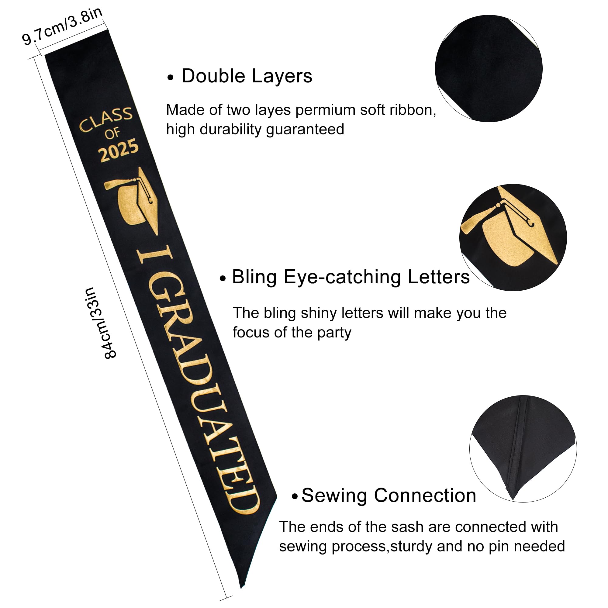 Graduation Stole Class of 2023 with Gold Glitter Lettering - 'I Graduated' Sash for High School & College Commencement Ceremonies, Graduation Parties & Photo Shoots