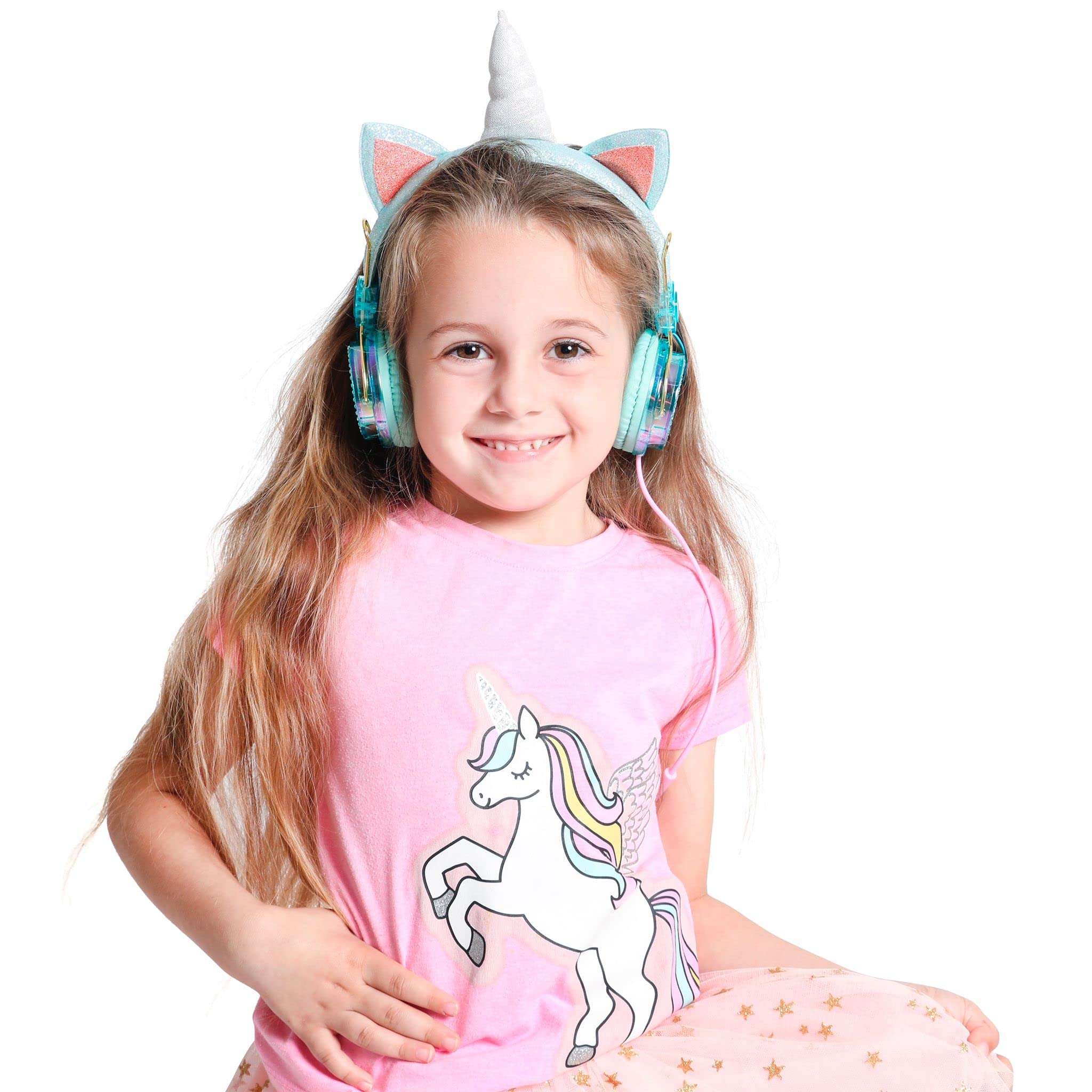 KOSMIKO Unicorn Headphones for Kids - Wired Over-Ear Headphones with Microphone & 3.5mm Jack - Cute Glittery Unicorn Design for Girls - Perfect for School, Home, Birthday Gifts & Online Learning