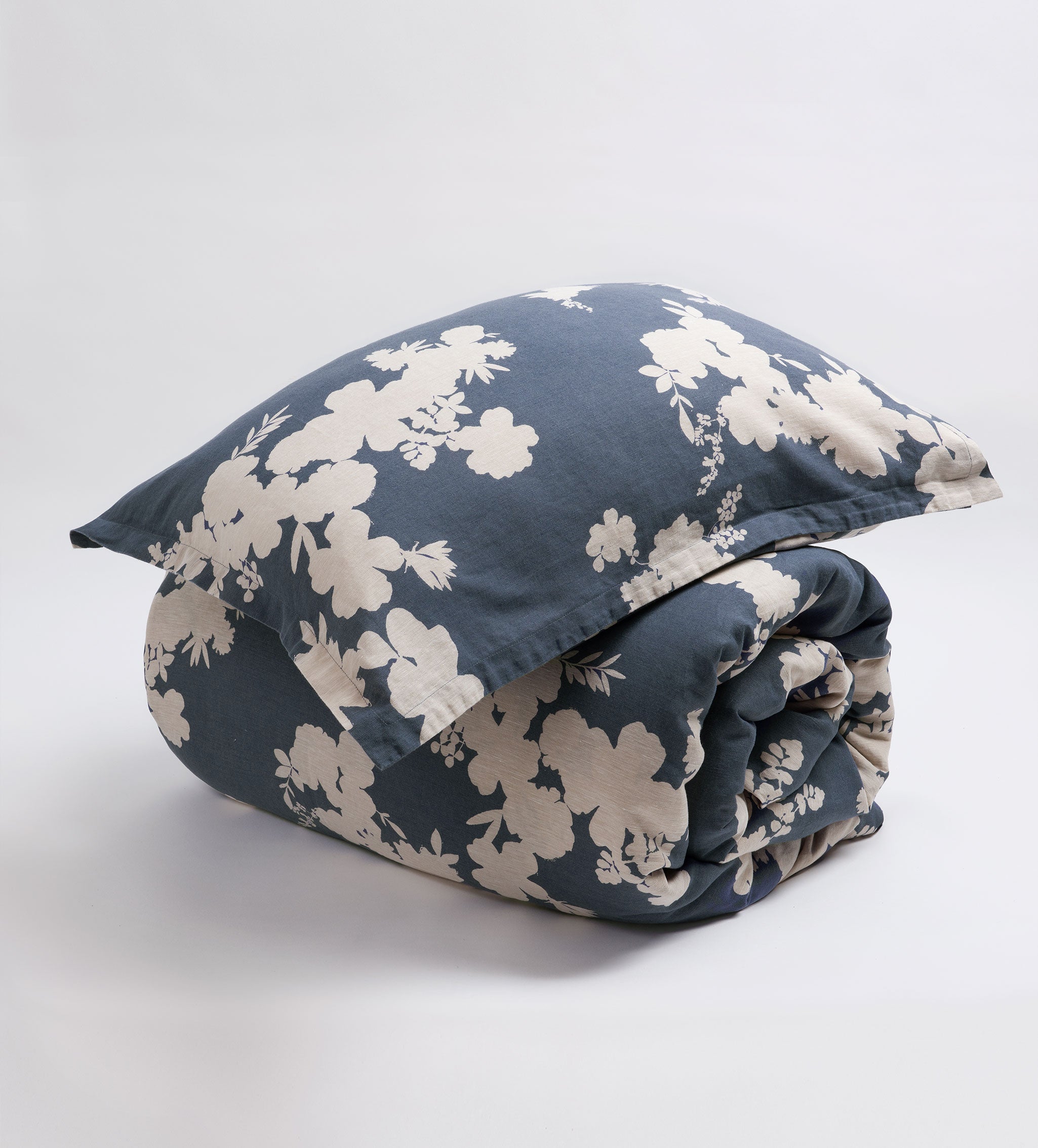 Premium Ink Blue Floral Linen Blend Pillowcase Set - Soft & Breathable Bedding for Home Decor, Guest Room & Cozy Bedroom Retreat