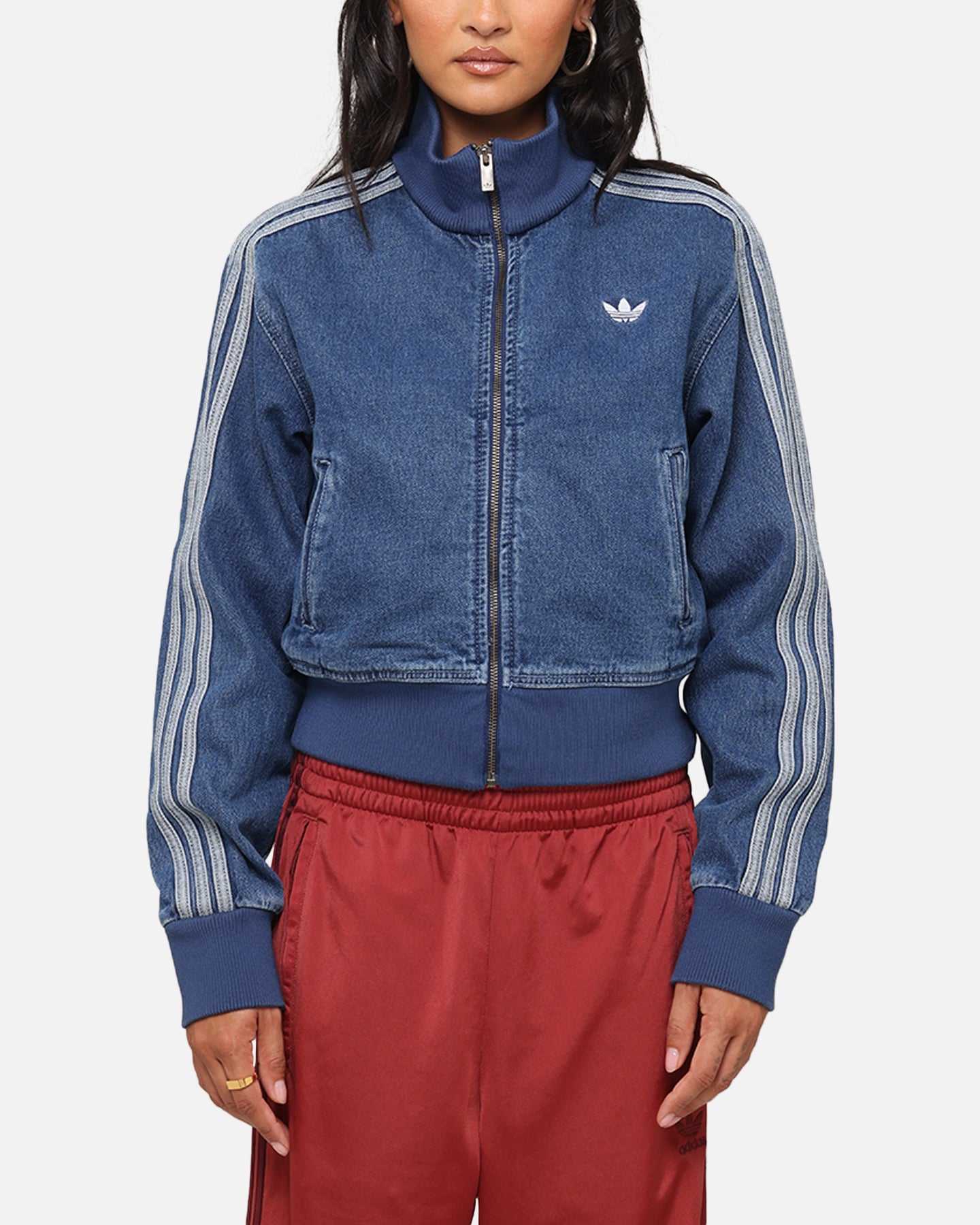 Adidas Women's Denim Track Jacket - Indigo Blue Lightweight Casual Jacket for Running, Workout & Streetwear Fashion