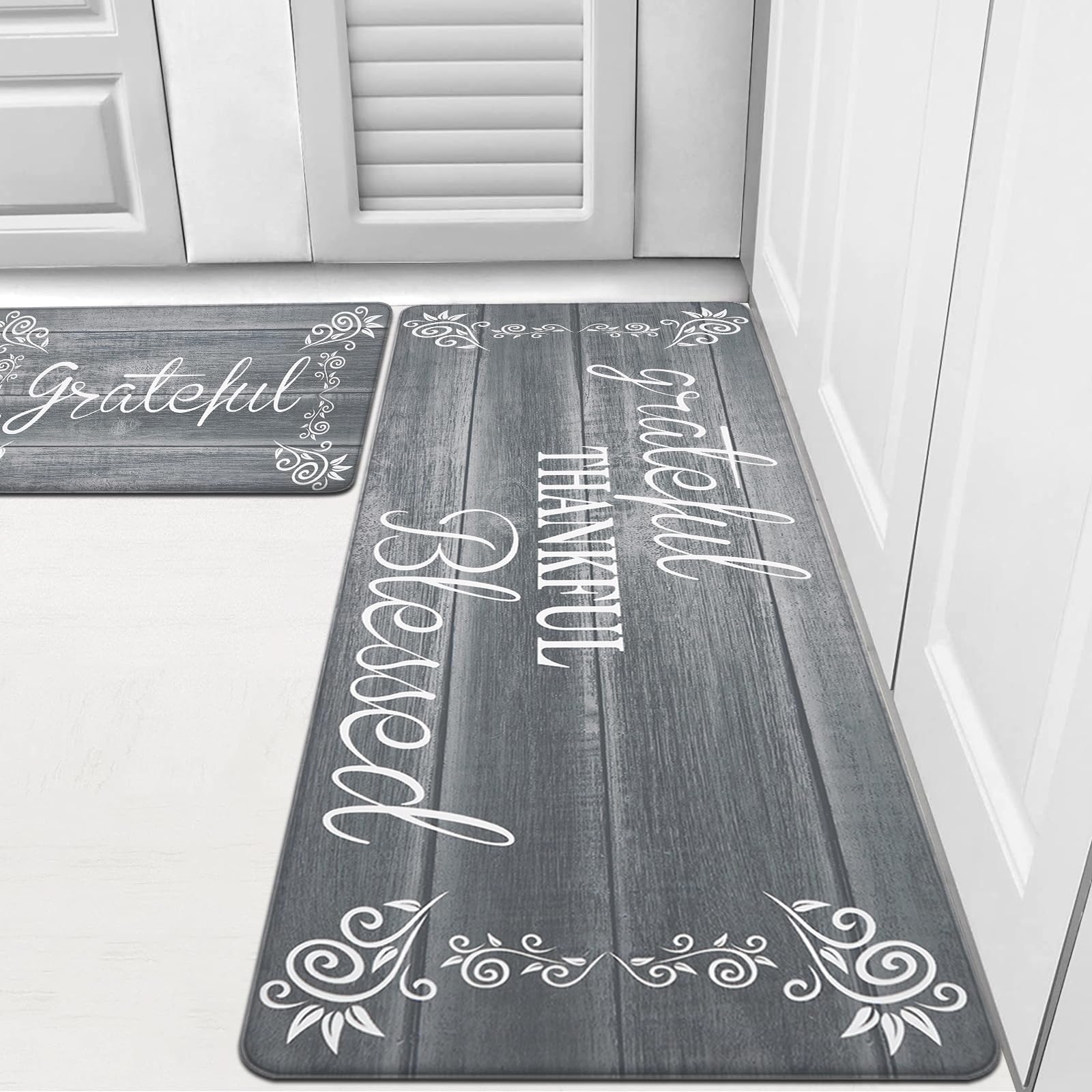 HEBE Anti-Fatigue Kitchen Mat Set of 2 - Non-Slip Cushioned Floor Mats for Standing, Waterproof Farmhouse Style - Perfect for Kitchen Sink, Office Desk & Laundry Room - Comfortable Standing Solution for Home & Workspaces